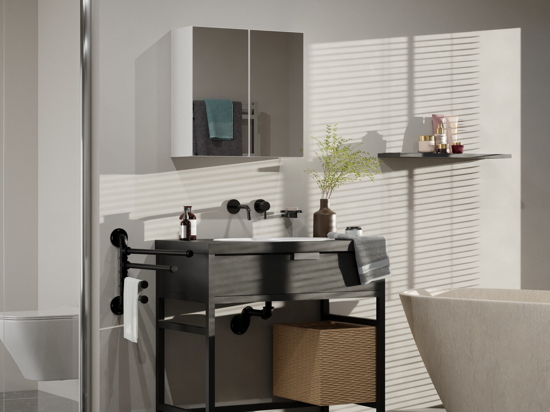 Шкаф за баня с огледало Balelbo 101 (Бял)