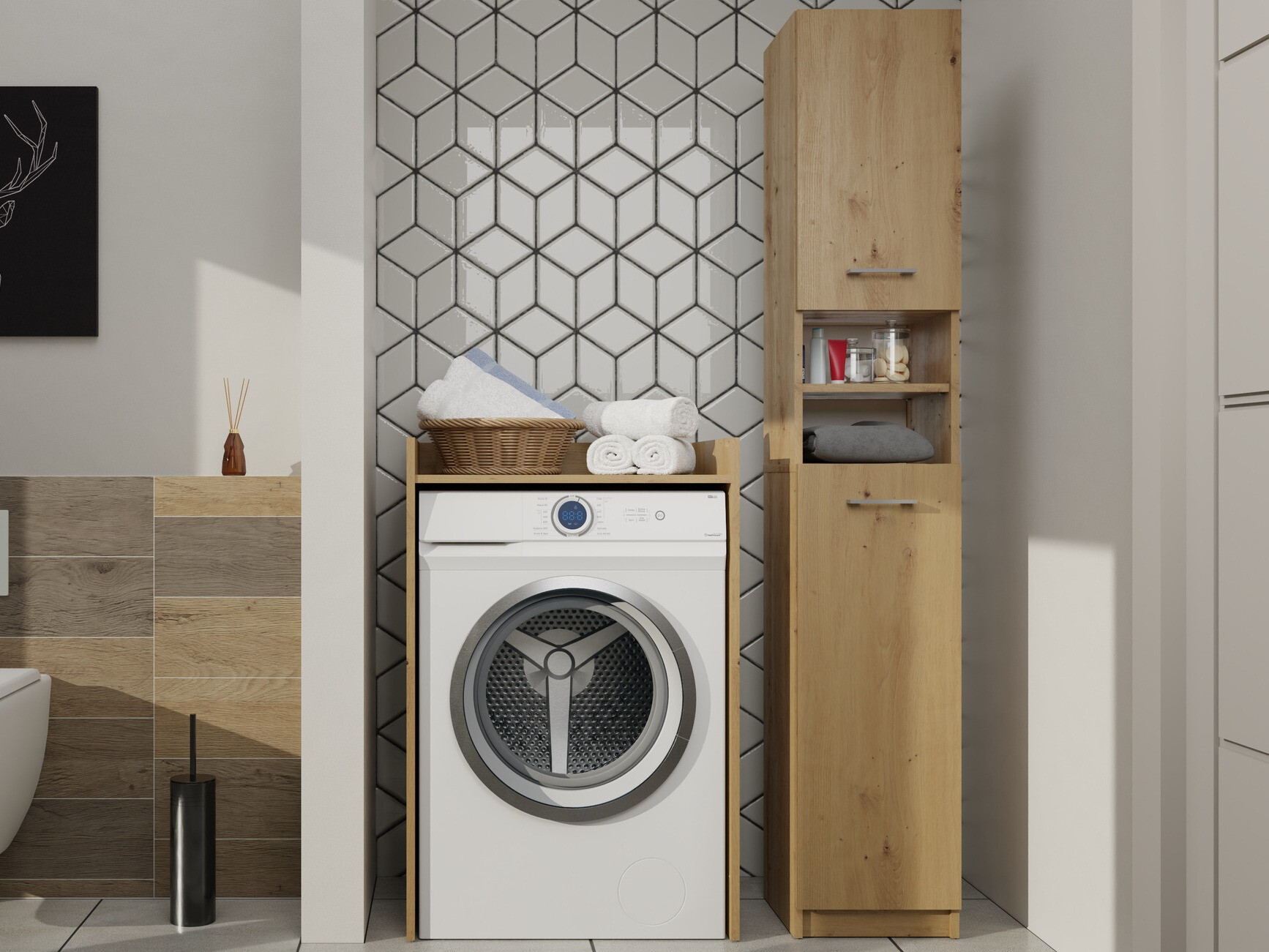 Стоящ шкаф за баня Balelbo 102 (Artisan дъб)