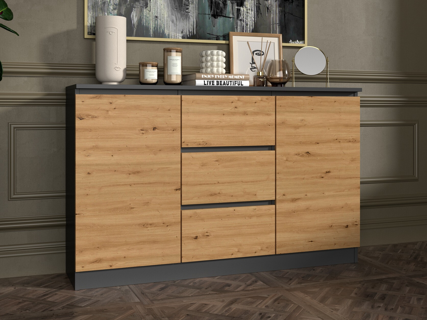 Скрин Elbvelu 112 (Антрацит + Artisan дъб)