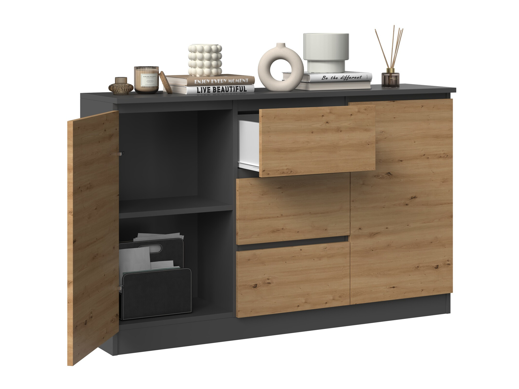 Скрин Elbvelu 112 (Антрацит + Artisan дъб)