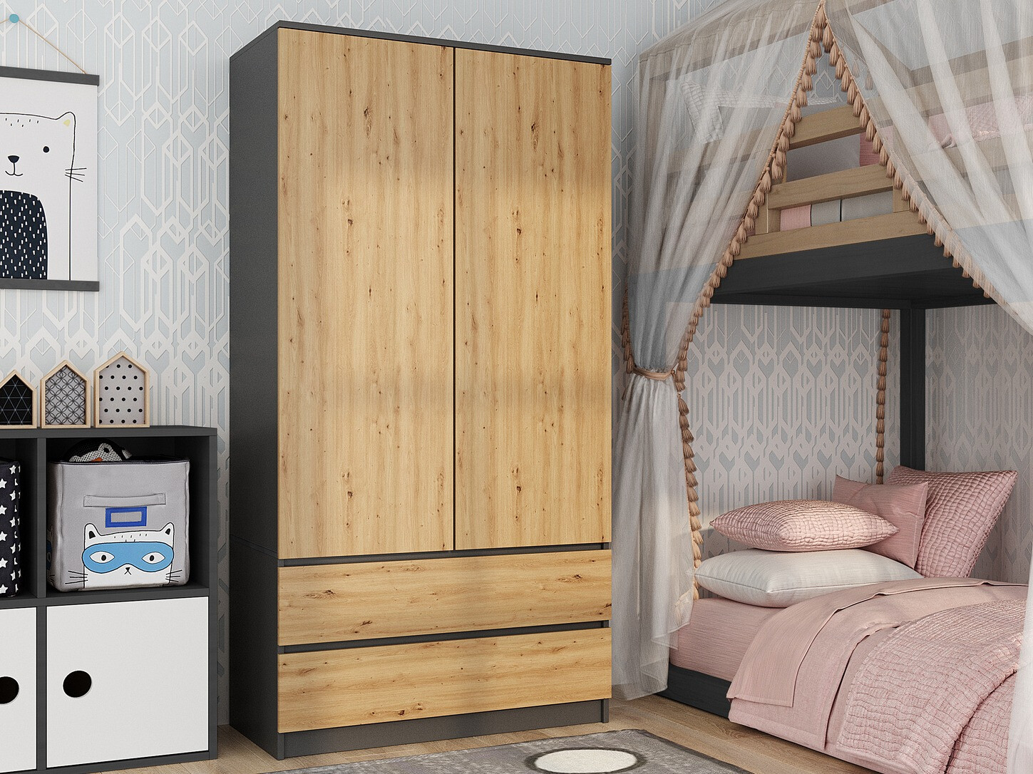 Гардероб Elbvelu 116 (Антрацит + Artisan дъб)