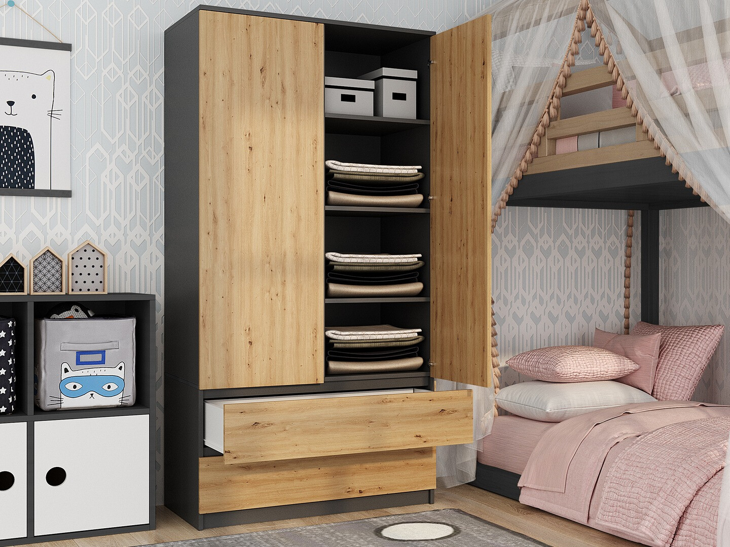 Гардероб Elbvelu 116 (Антрацит + Artisan дъб)