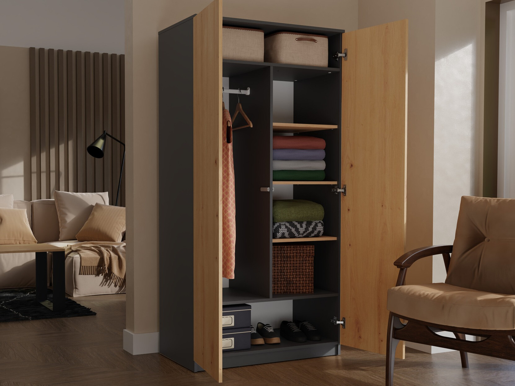 Гардероб Elbvelu 117 (Антрацит + Artisan дъб)