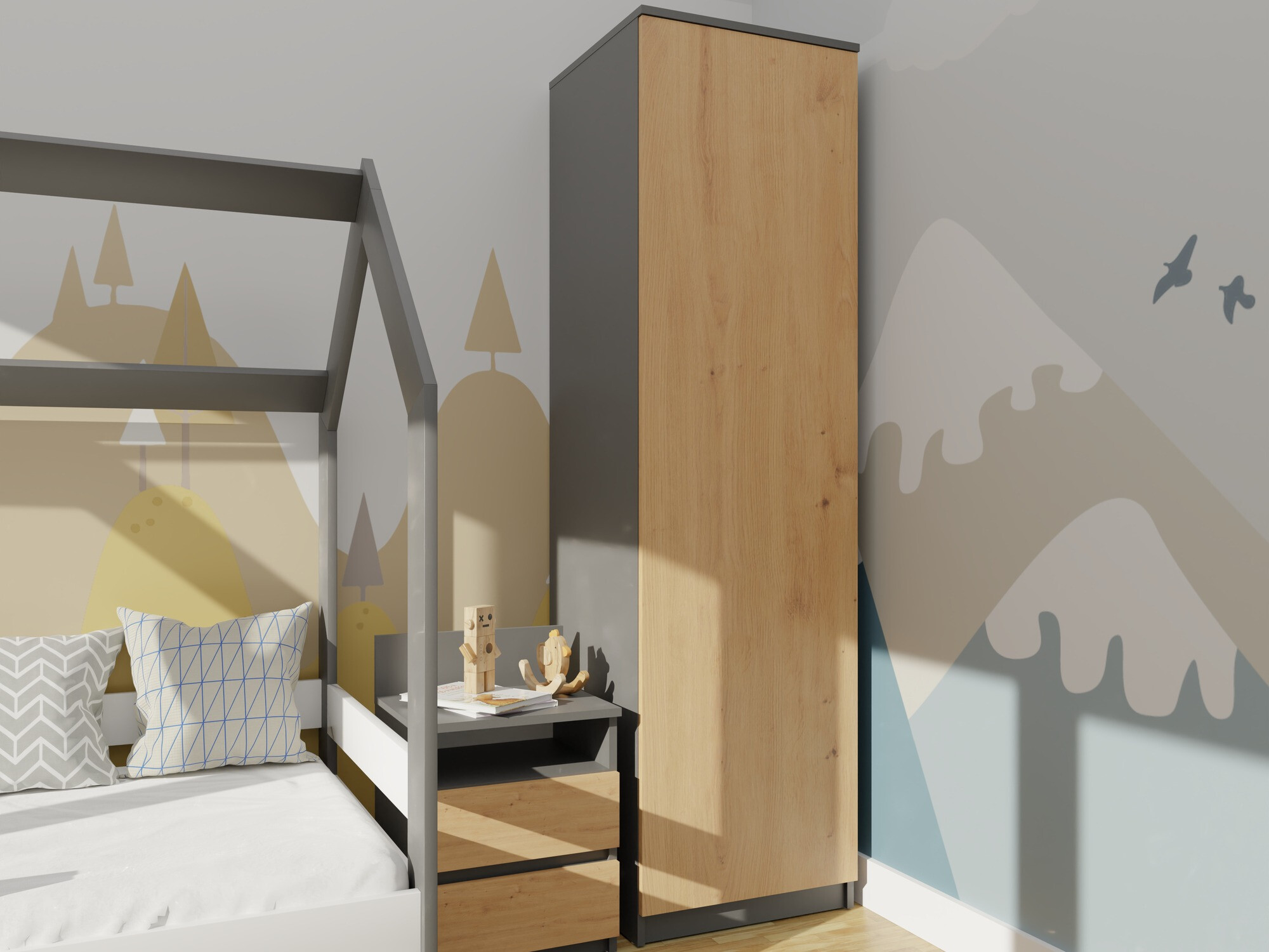 Гардероб Elbvelu 118 (Антрацит + Artisan дъб)