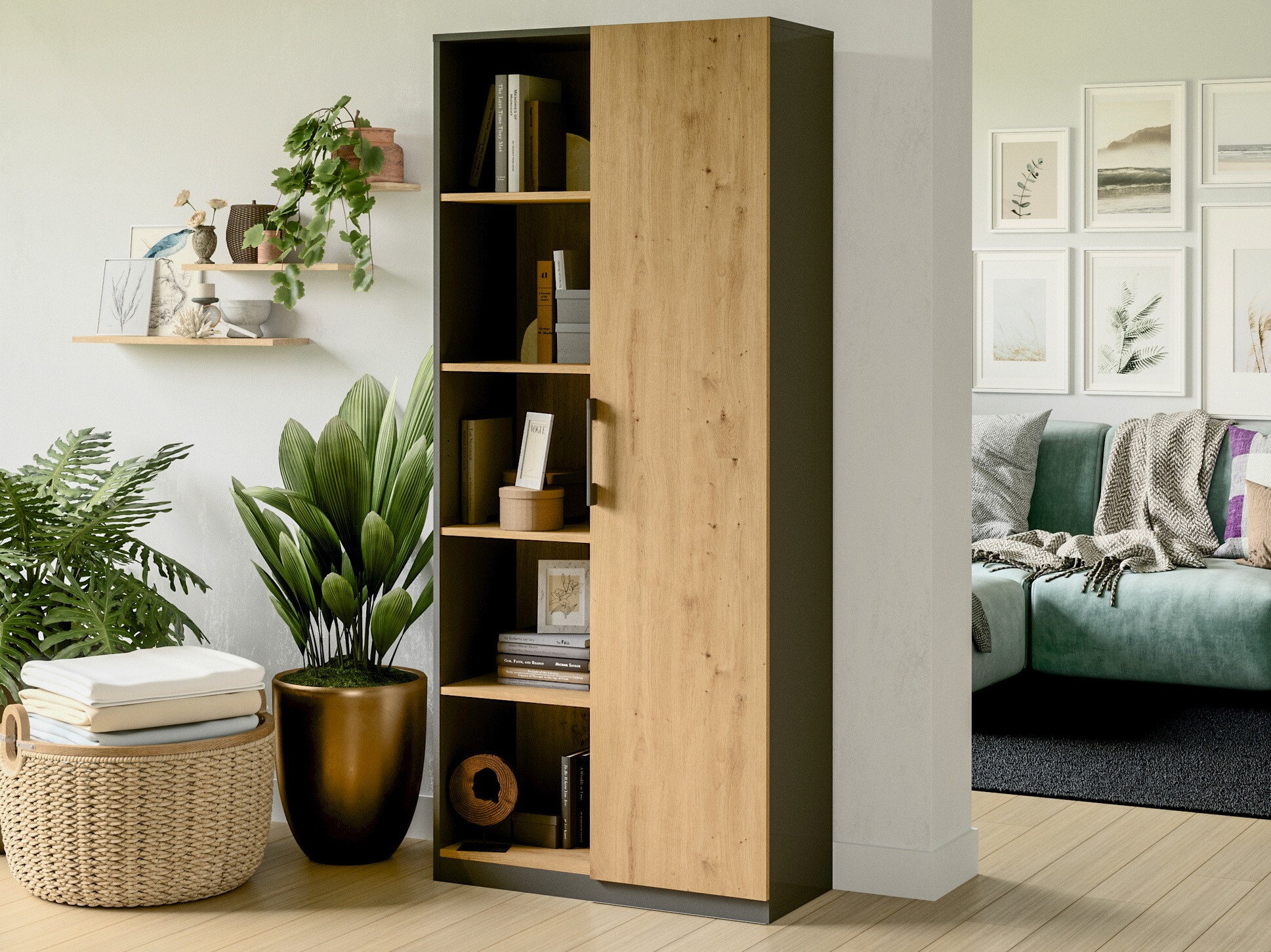 Етажерка Elbvelu 122 (Антрацит + Artisan дъб)