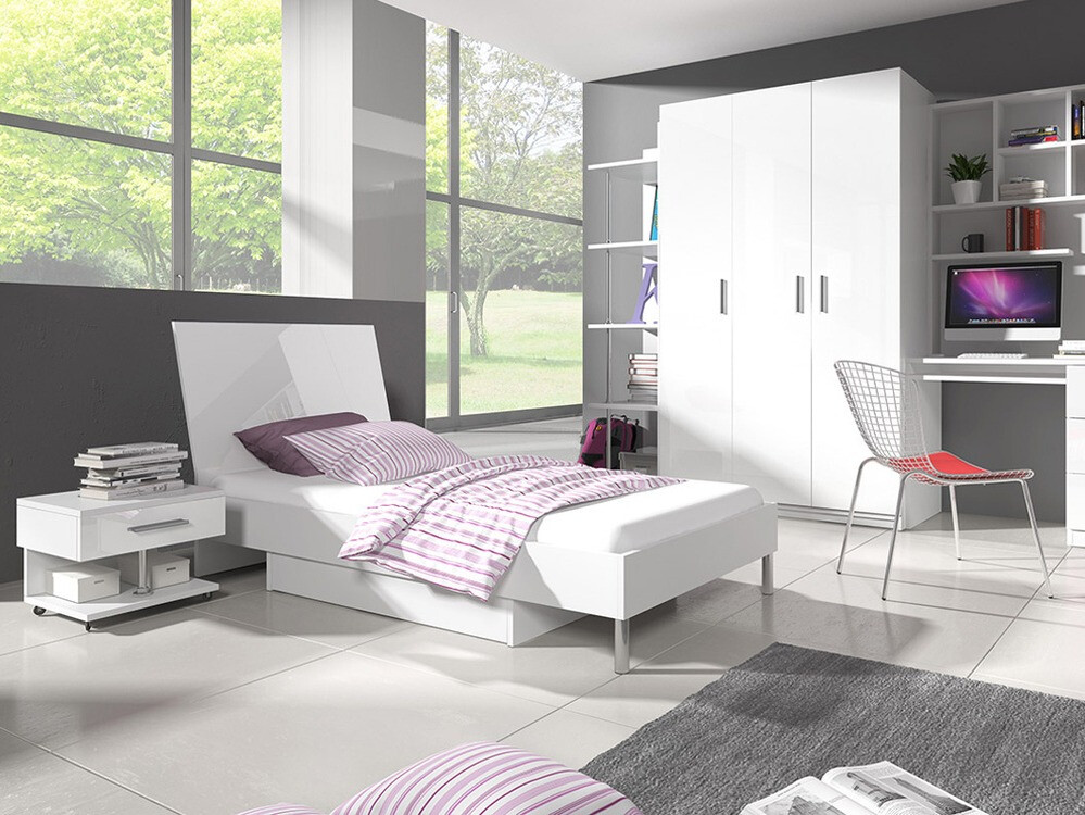 Нощно шкафче Campus (Бял + Бял гланц)