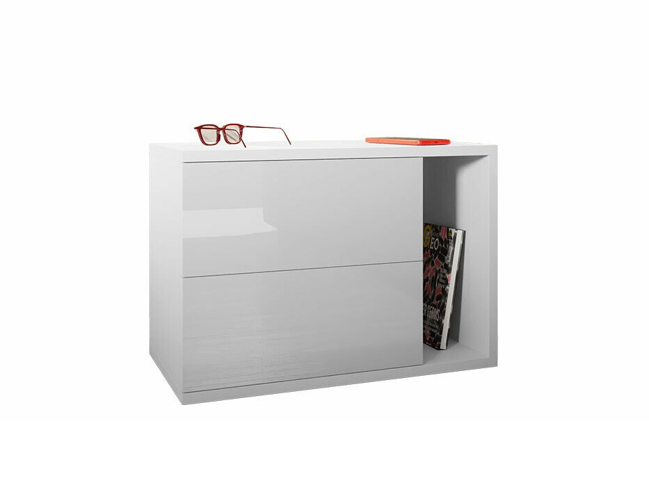 Нощно шкафче Hederos (Бял + Бял гланц)