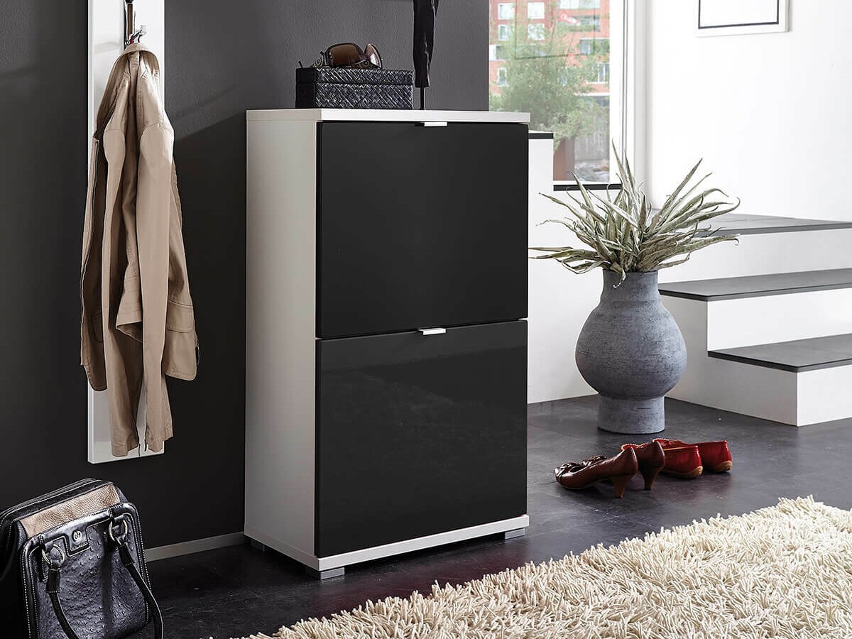 Шкаф за обувки Veltena 105 (Черен + Бял)