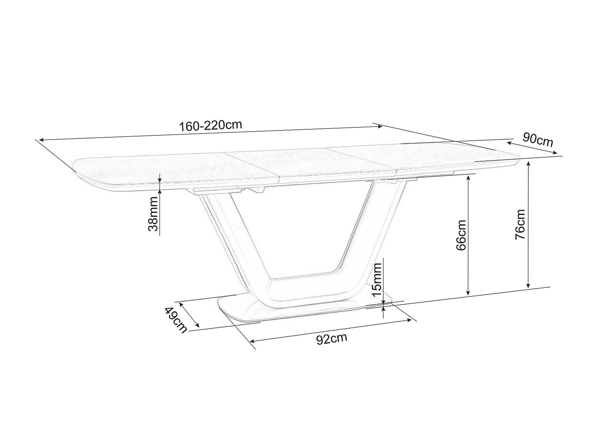 Маса Detroit 116 (Бял мрамор + Черен)