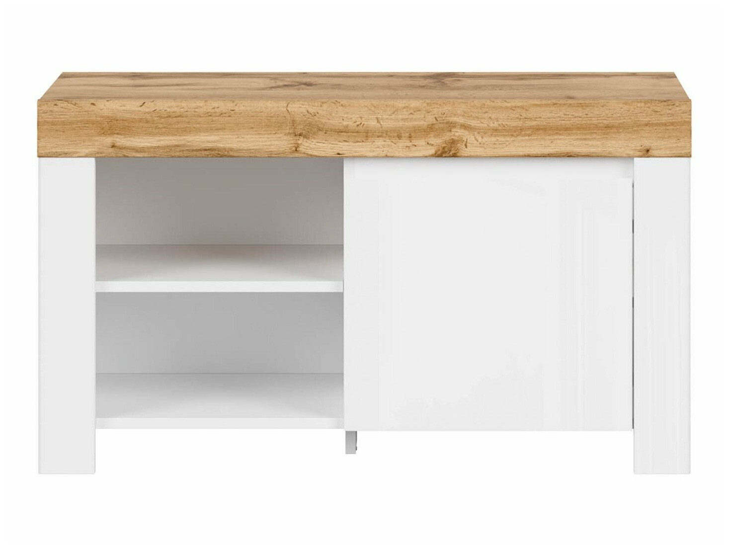 Шкаф за обувки Sonsoru 118 (Бял + Бял гланц + Дъб уотан)