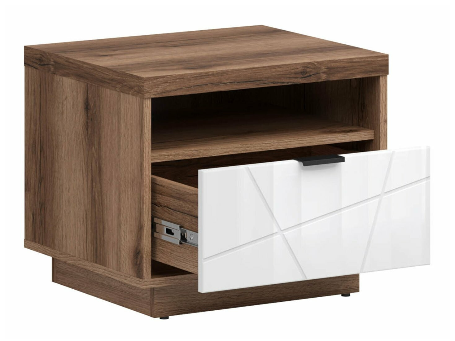 Нощно шкафче Fivale 115 (Тъмен деланов дъб + Бял гланц)