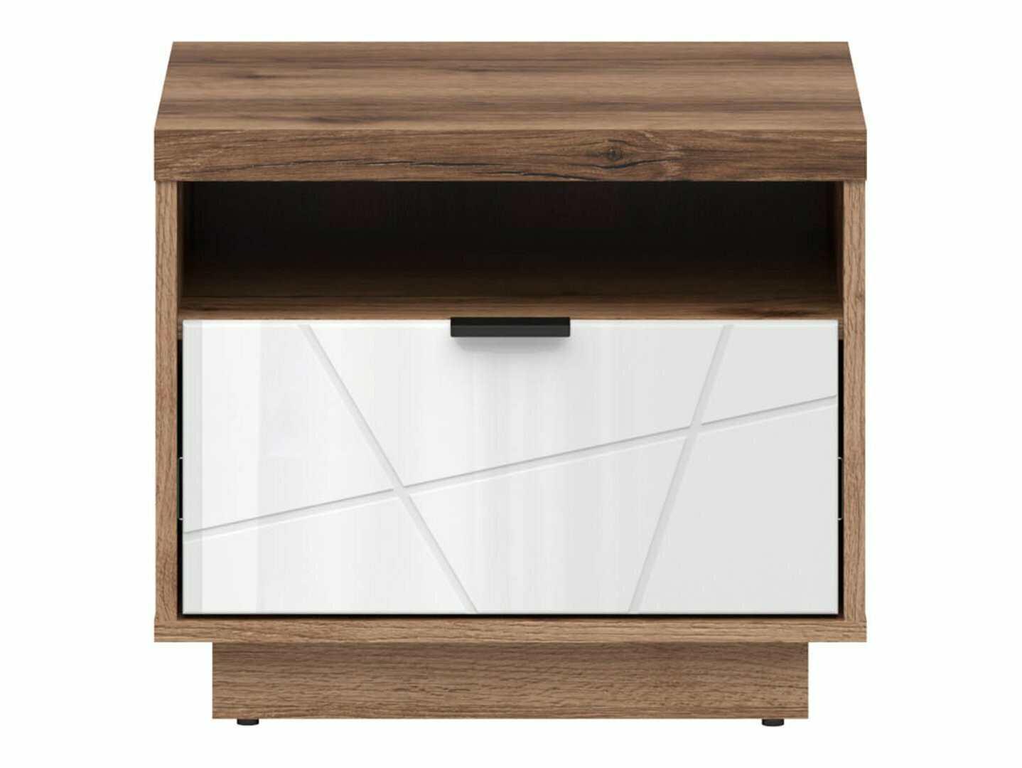 Нощно шкафче Fivale 115 (Тъмен деланов дъб + Бял гланц)
