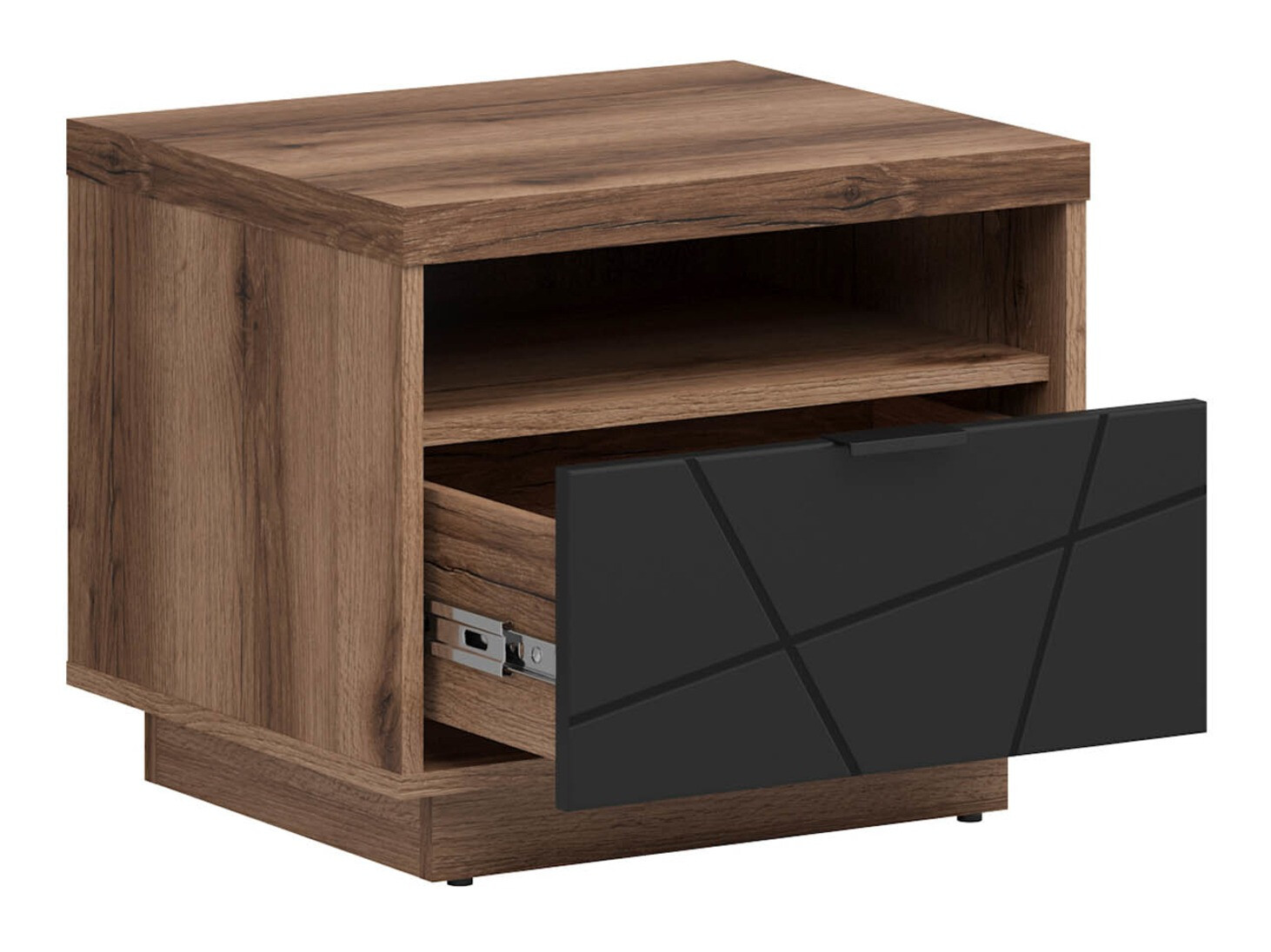Нощно шкафче Fivale 115 (Тъмен деланов дъб + Черен мат)