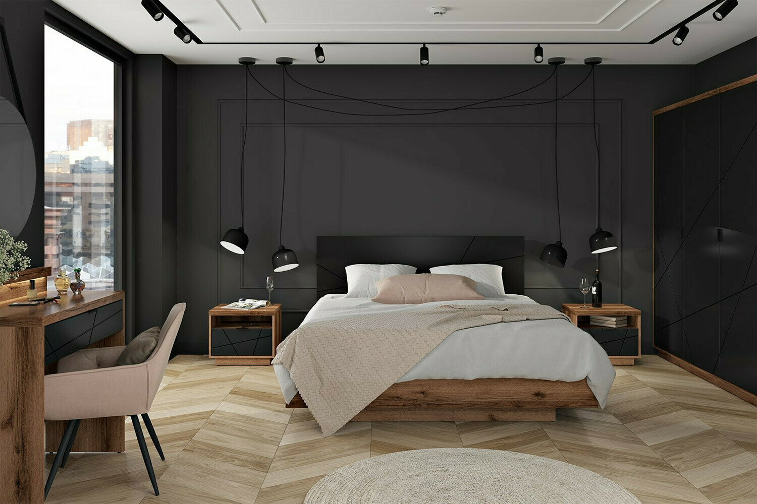 Офис бюро Fivale 120 (Тъмен деланов дъб + Черен мат)