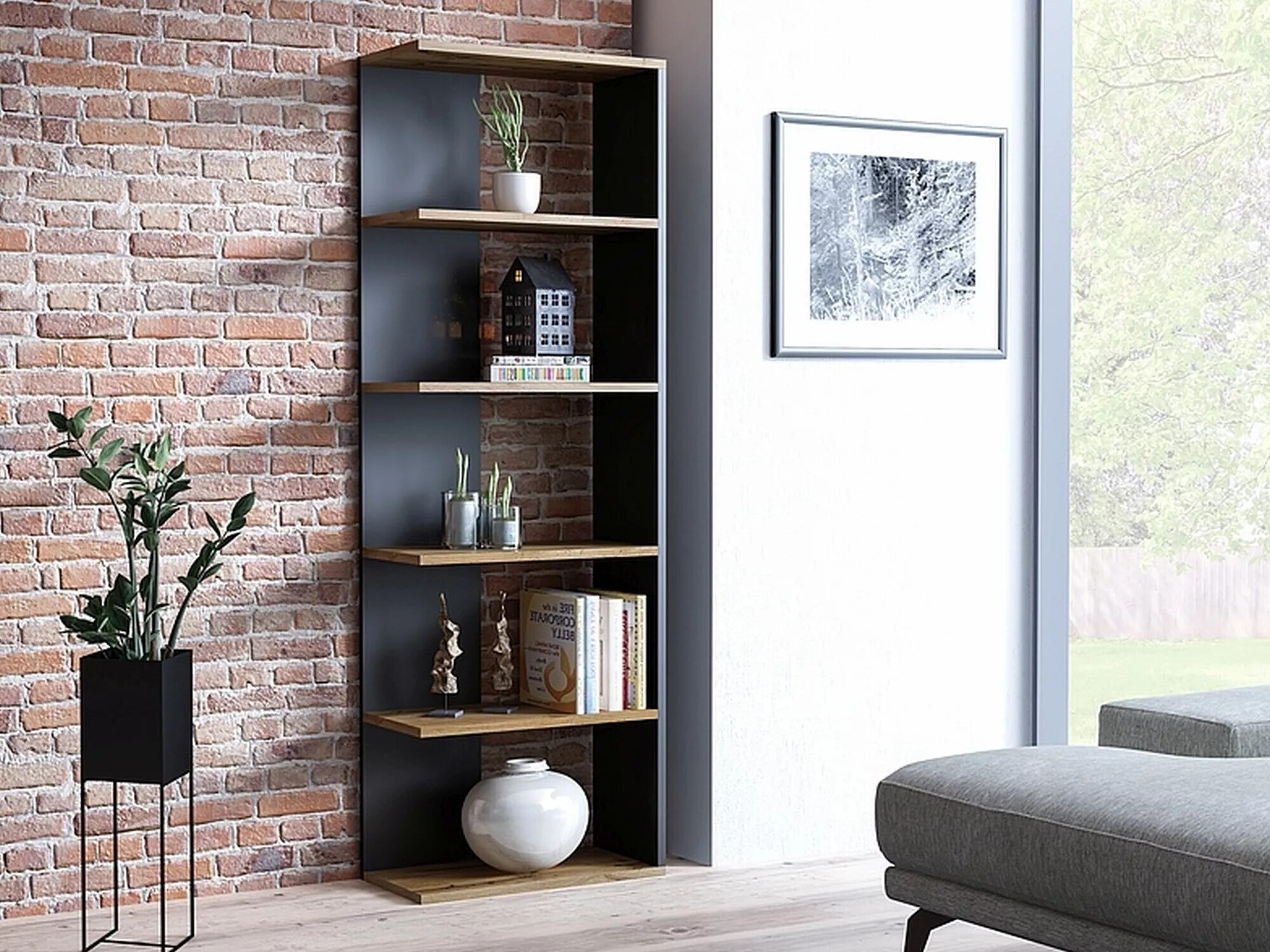 Етажерка Detroit 151 (Черен + Дъб уотан)