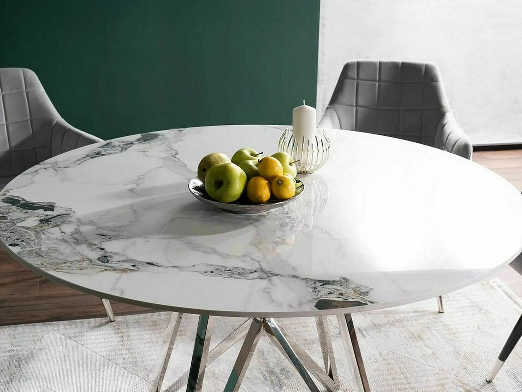 Маса Detroit 341 (Бял мрамор + Сребро)