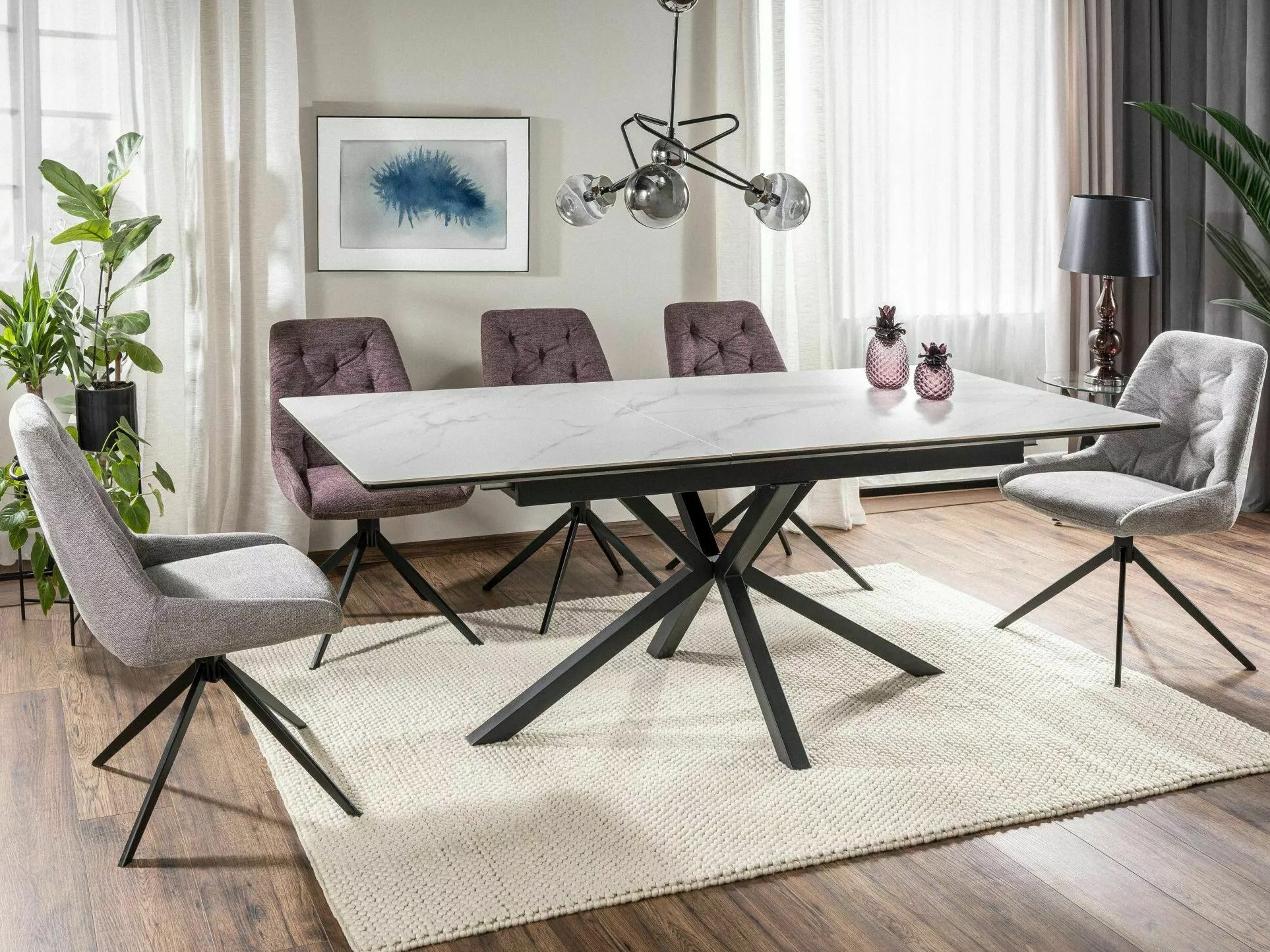 Маса Detroit 374 (Бял мрамор + Черен)