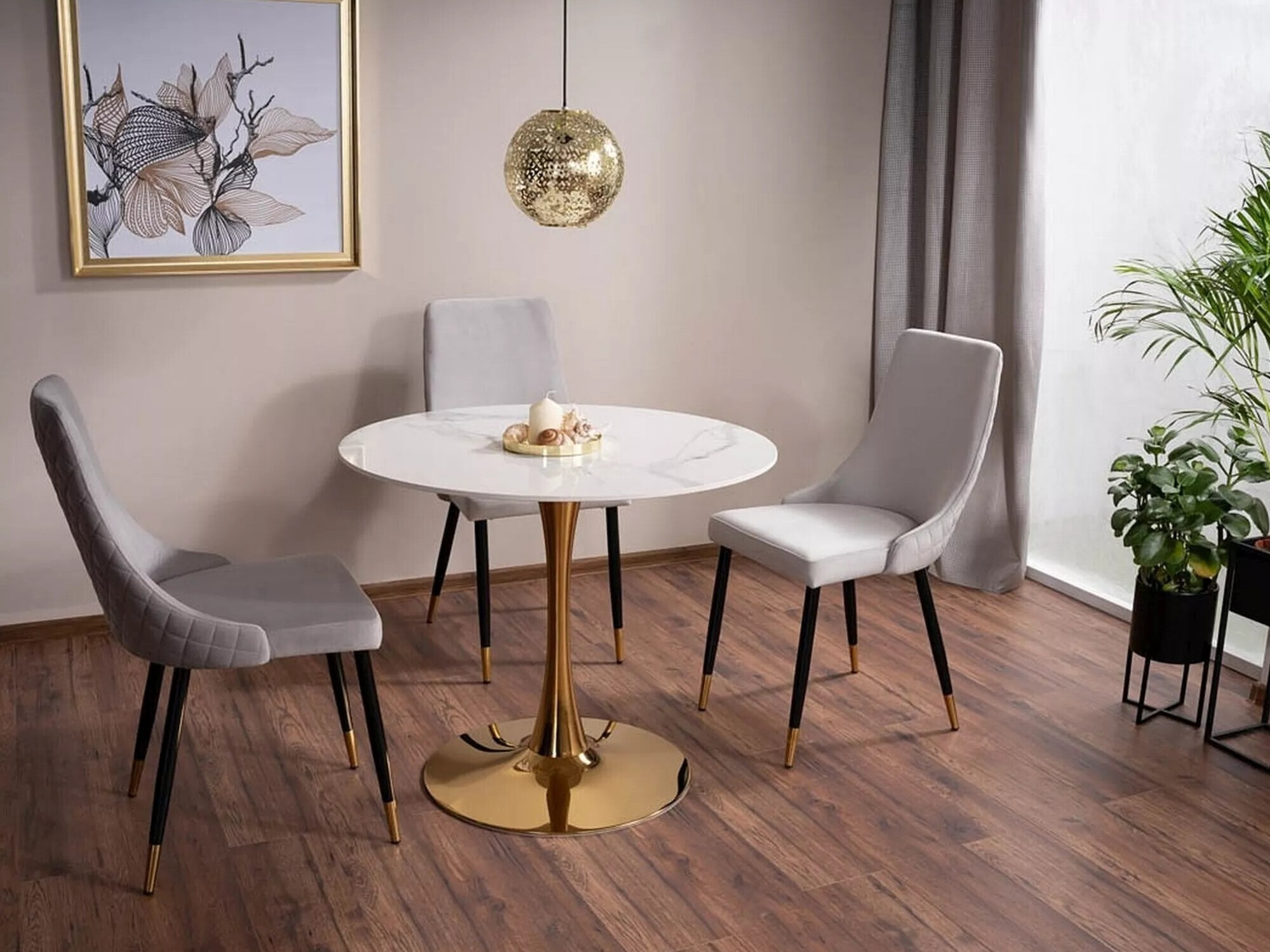 Маса Detroit 378 (Бял мрамор + Златно)