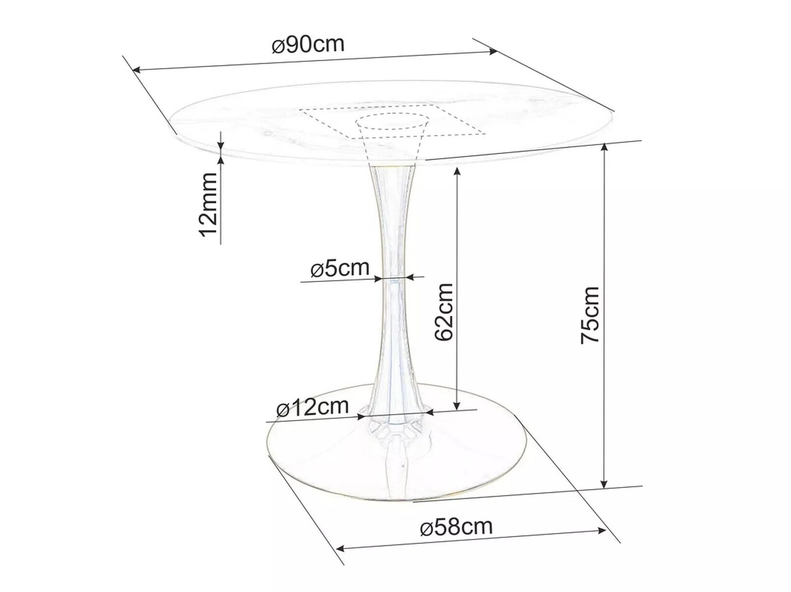 Маса Detroit 378 (Бял мрамор + Златно)