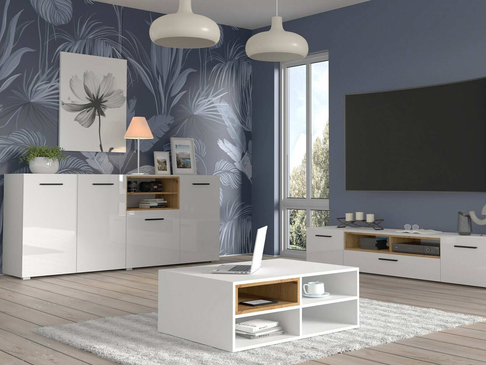 Масичка за кафе Livorla 100 (Матов бял + Artisan дъб)