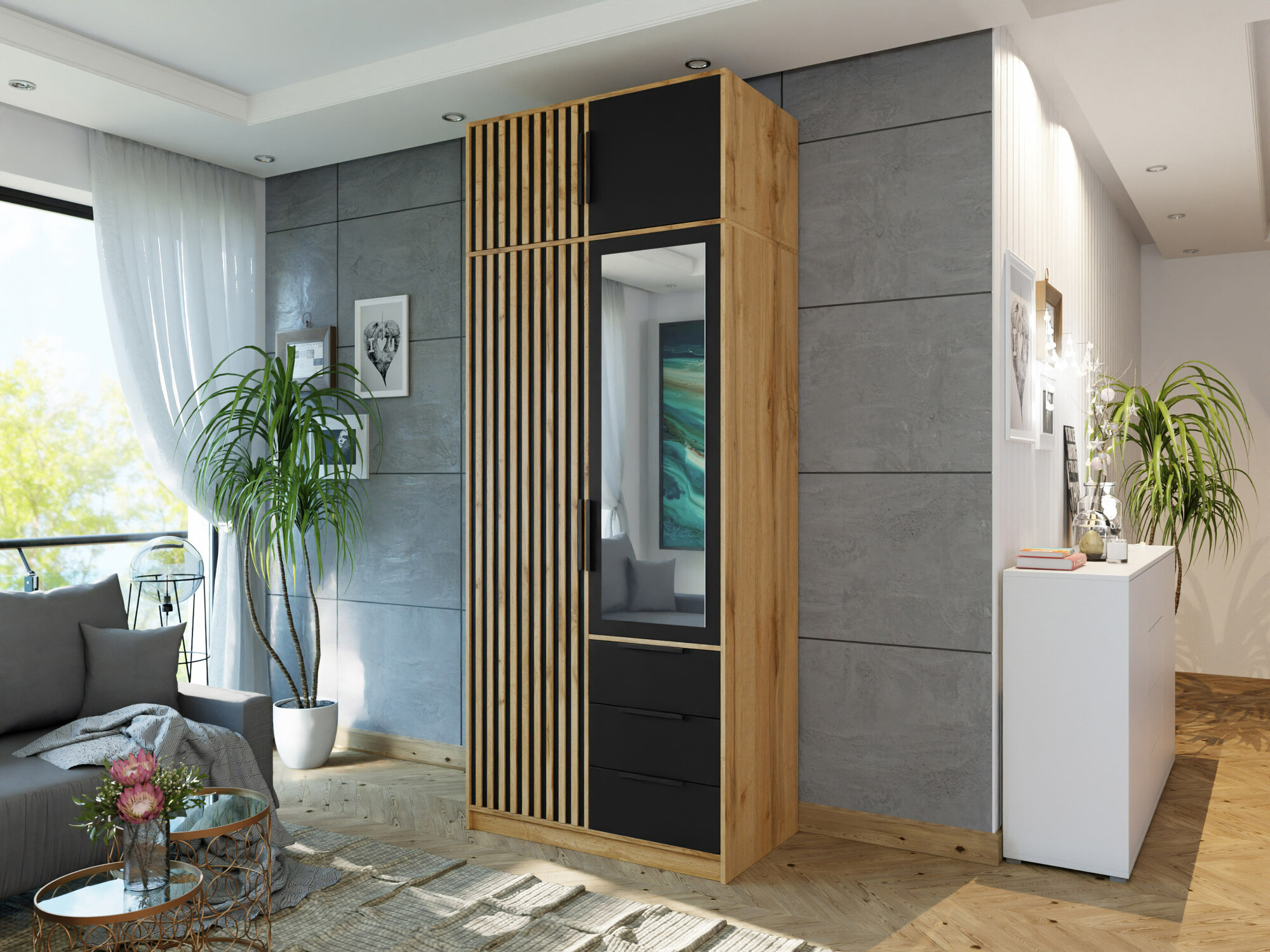 Гардероб Collis (Дъб уотан + Черен)