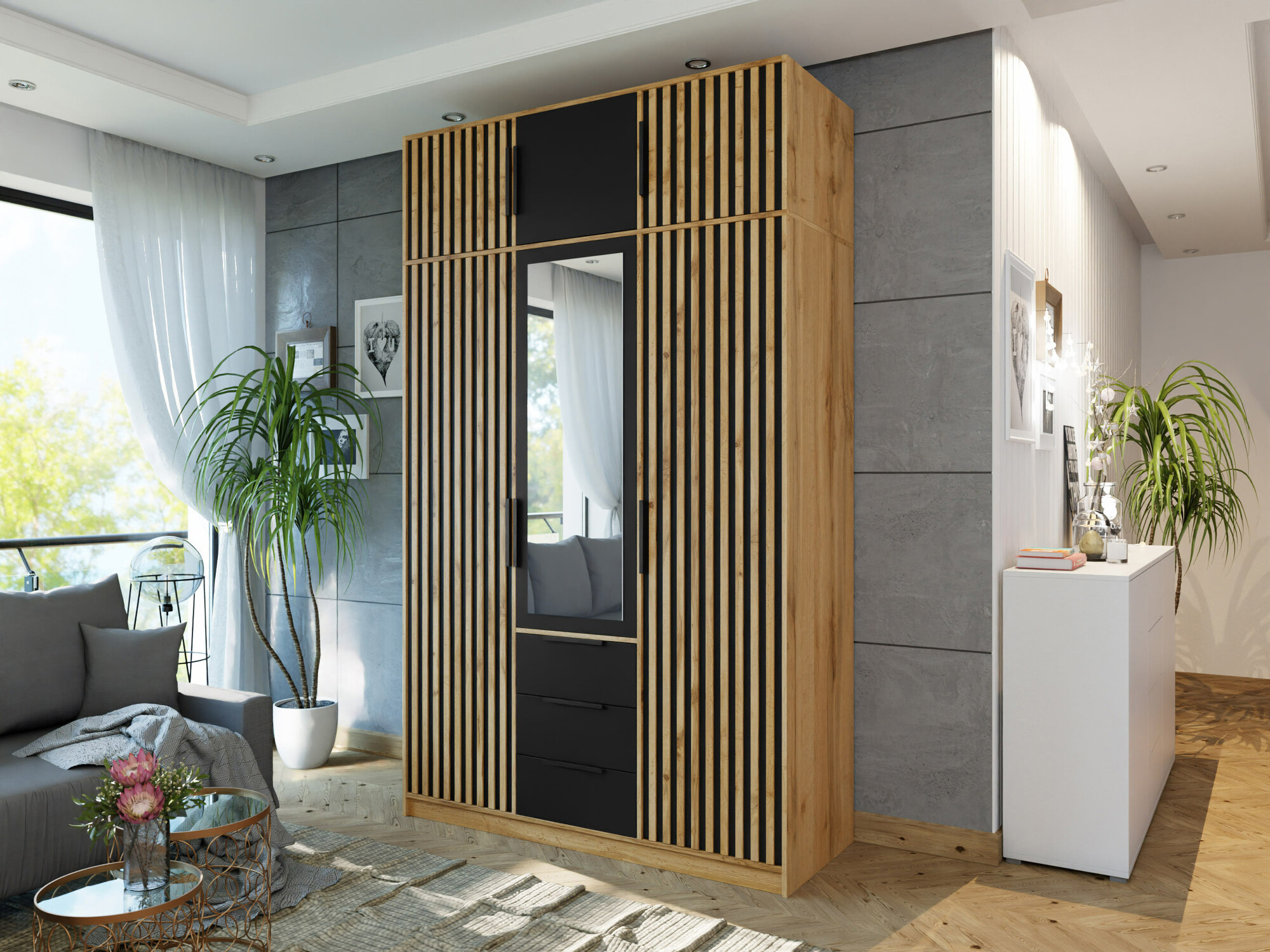 Гардероб Enolevo 106 (Дъб уотан + Черен)