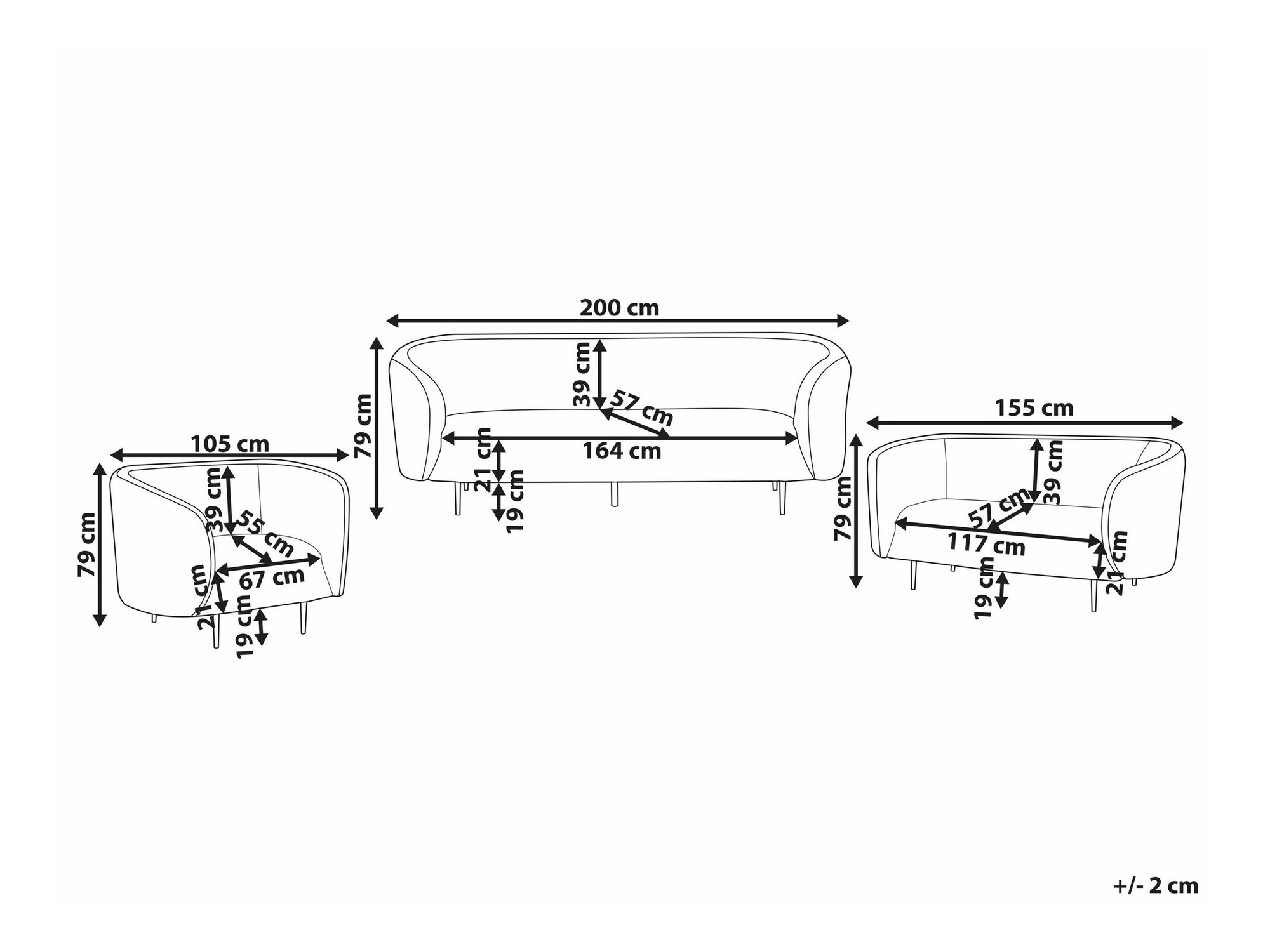 Комплект мека мебел Berwyn 2050 (Бял + Черен)