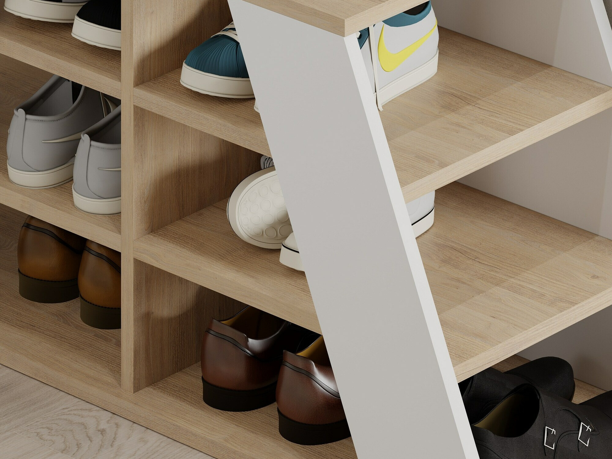 Шкаф за обувки Kailua 2157 (Бял + Дъб)