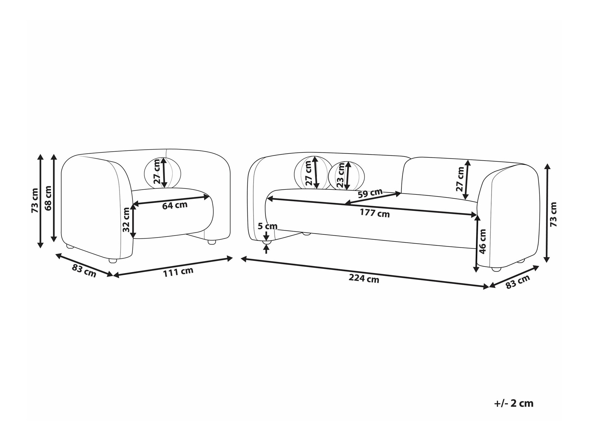 Комплект мека мебел Veselme 104 (Светло сив)