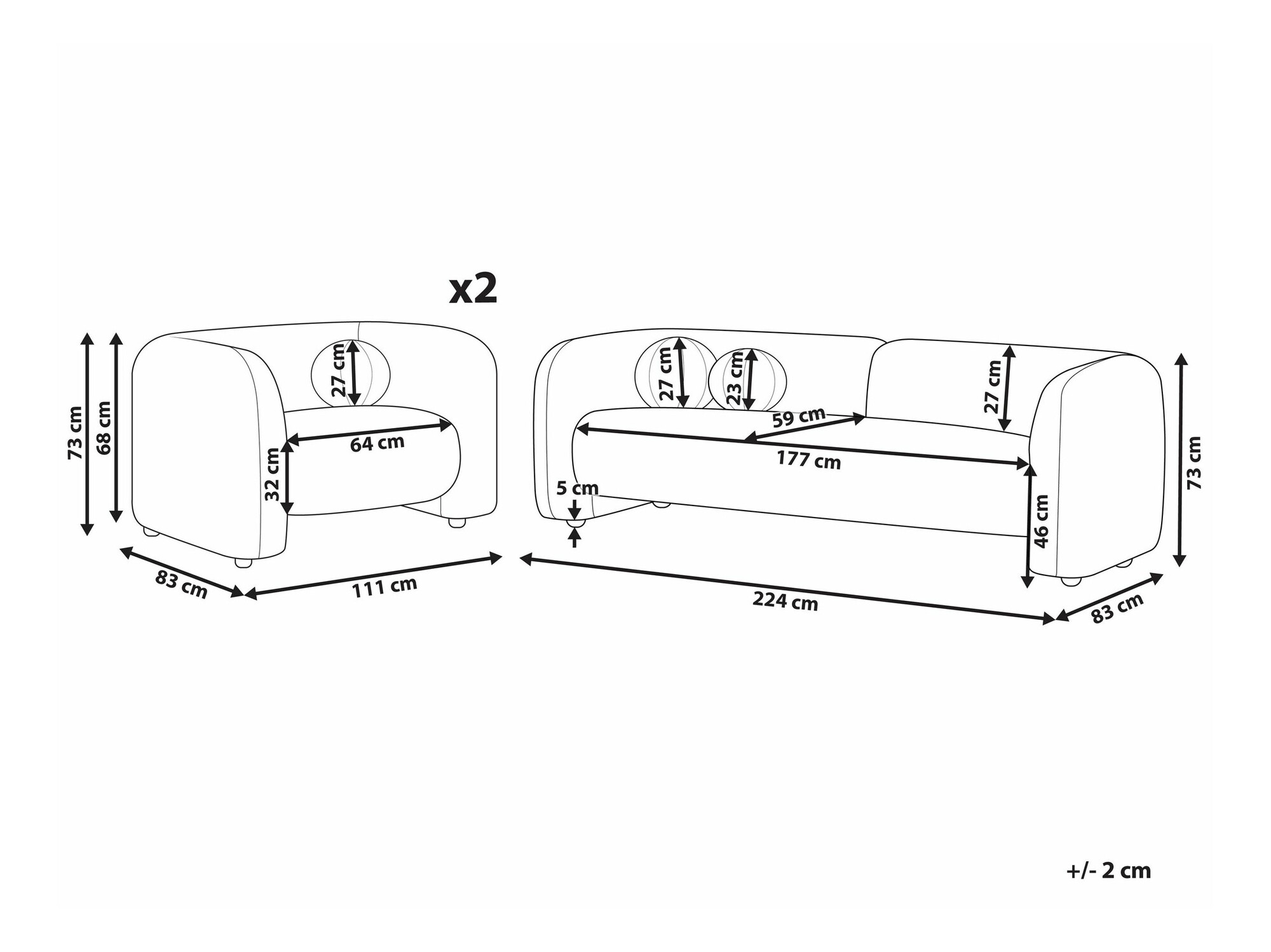 Комплект мека мебел Veselme 106 (Светло сив)