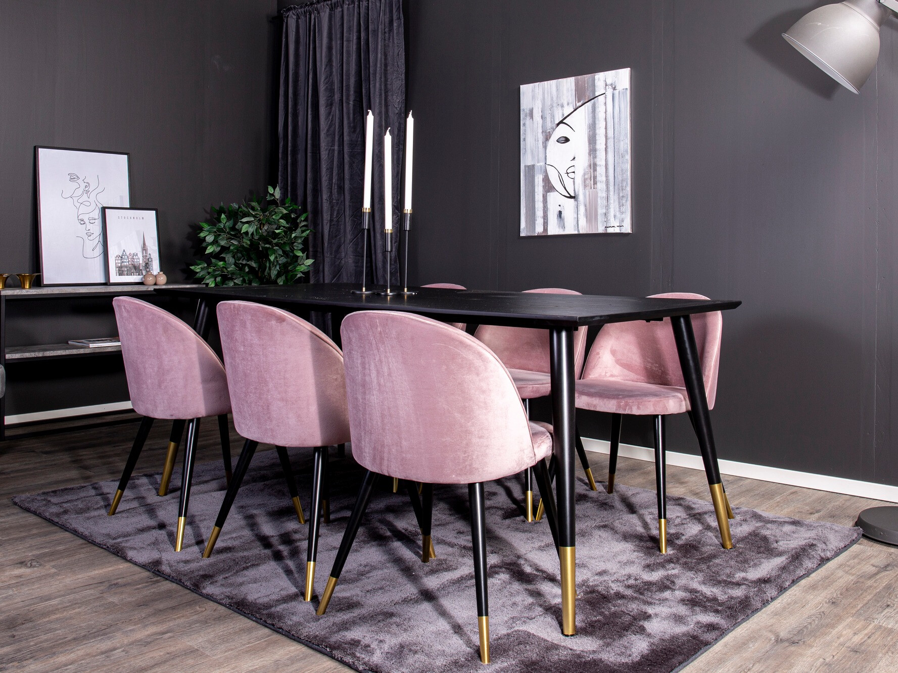 Маса и столове за трапезария Dallas 346 (Роза + Черен)