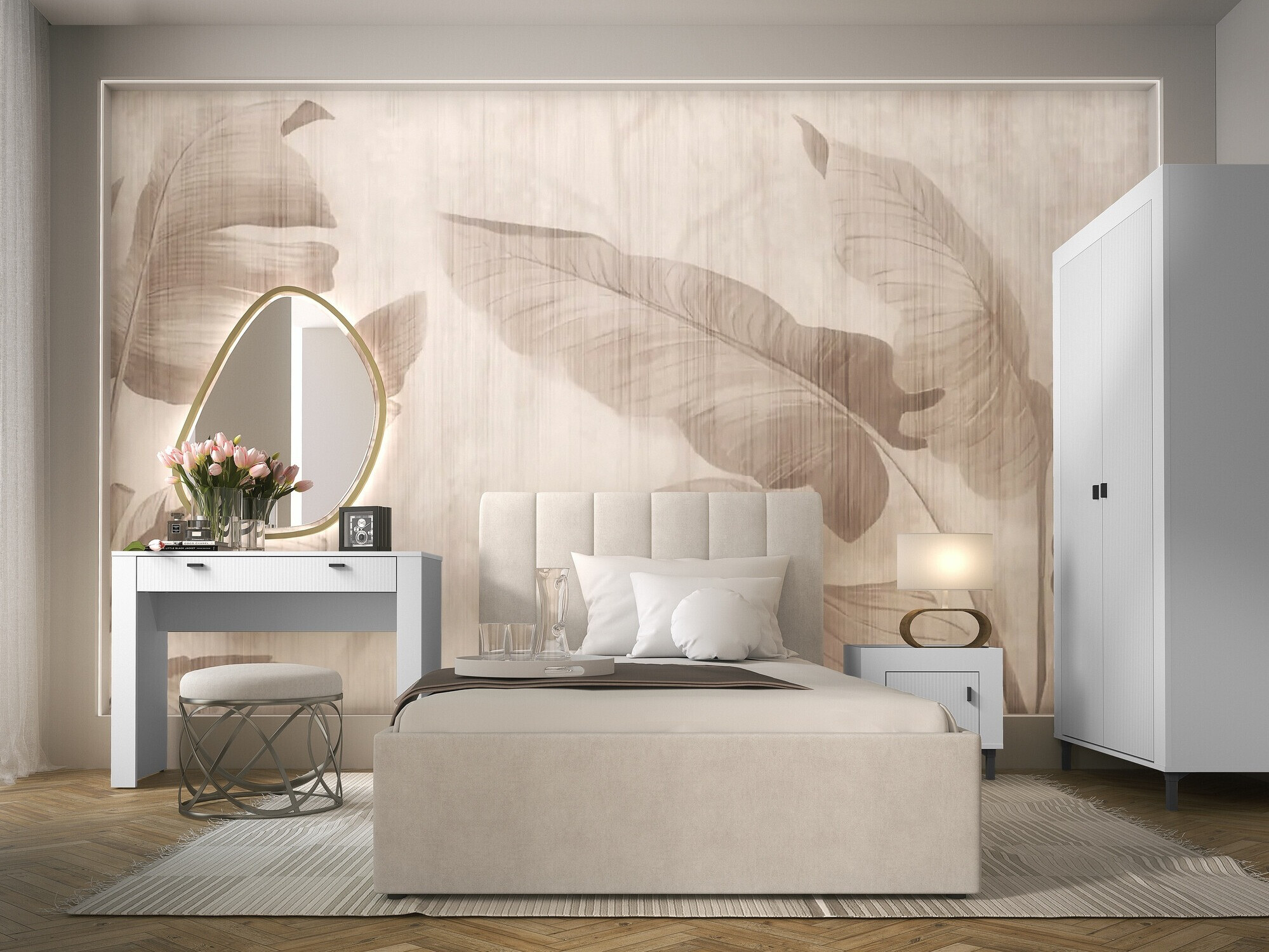 Комплект за спалня Mormavu 112 (Матов бял + Бежов)