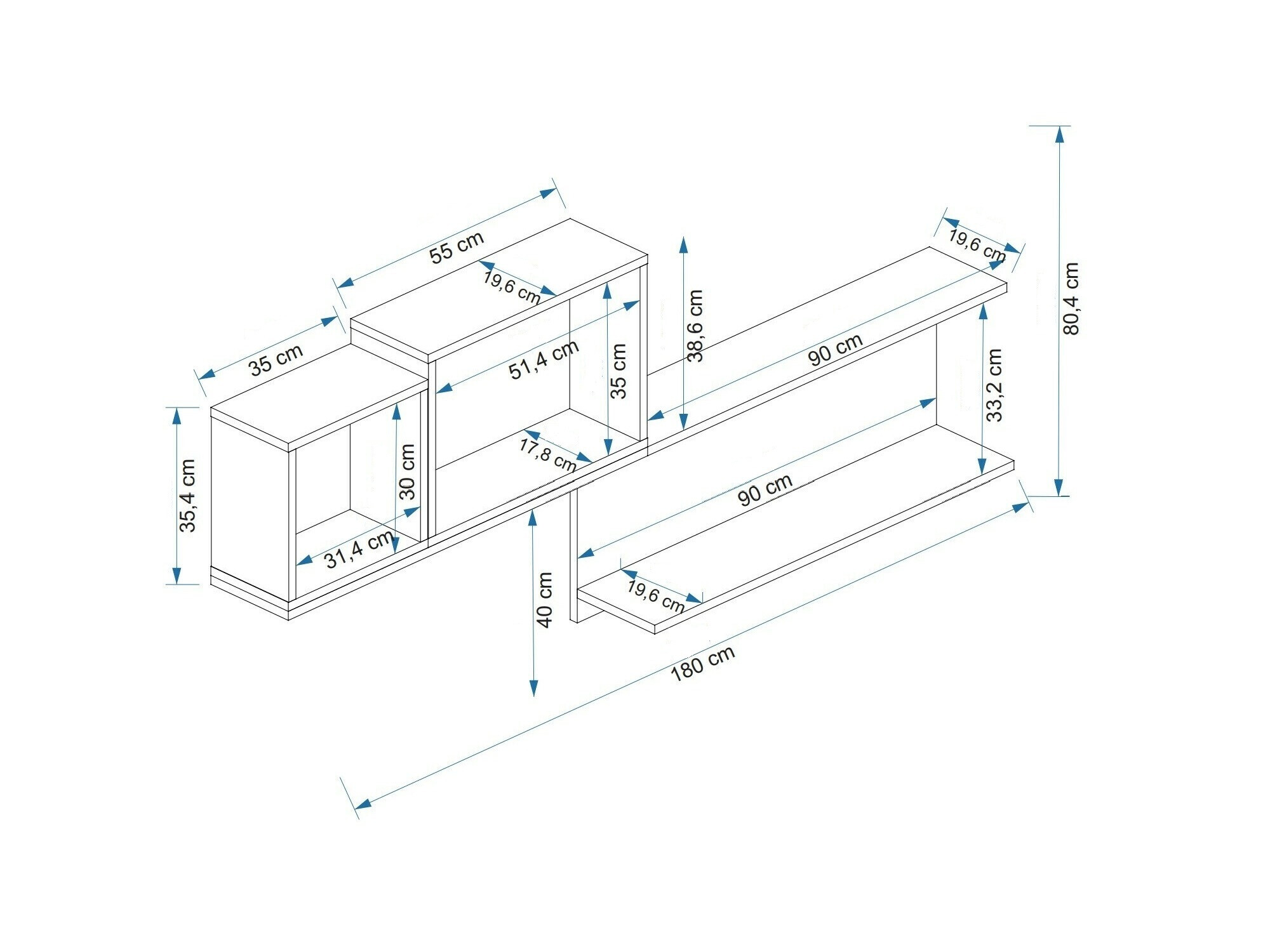 Стенна етажерка Kailua 2184 (Бял + Антрацит + Бор)