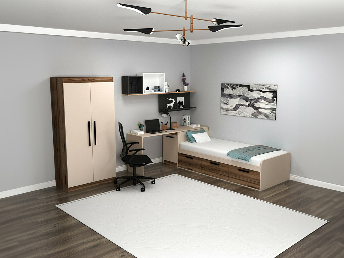 Стенна етажерка Kailua 2184 (Бял + Антрацит + Бор)