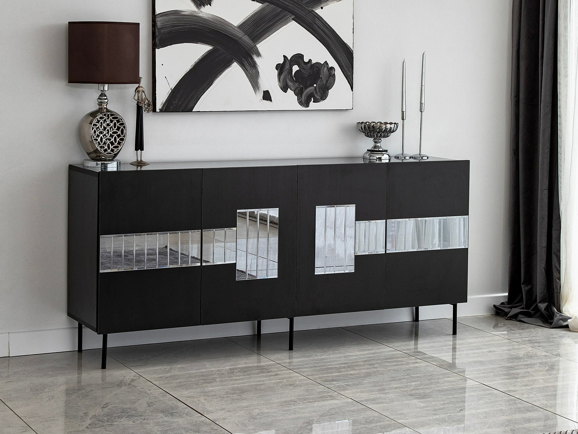 Шкаф Kailua 2202 (Черен + сребро)