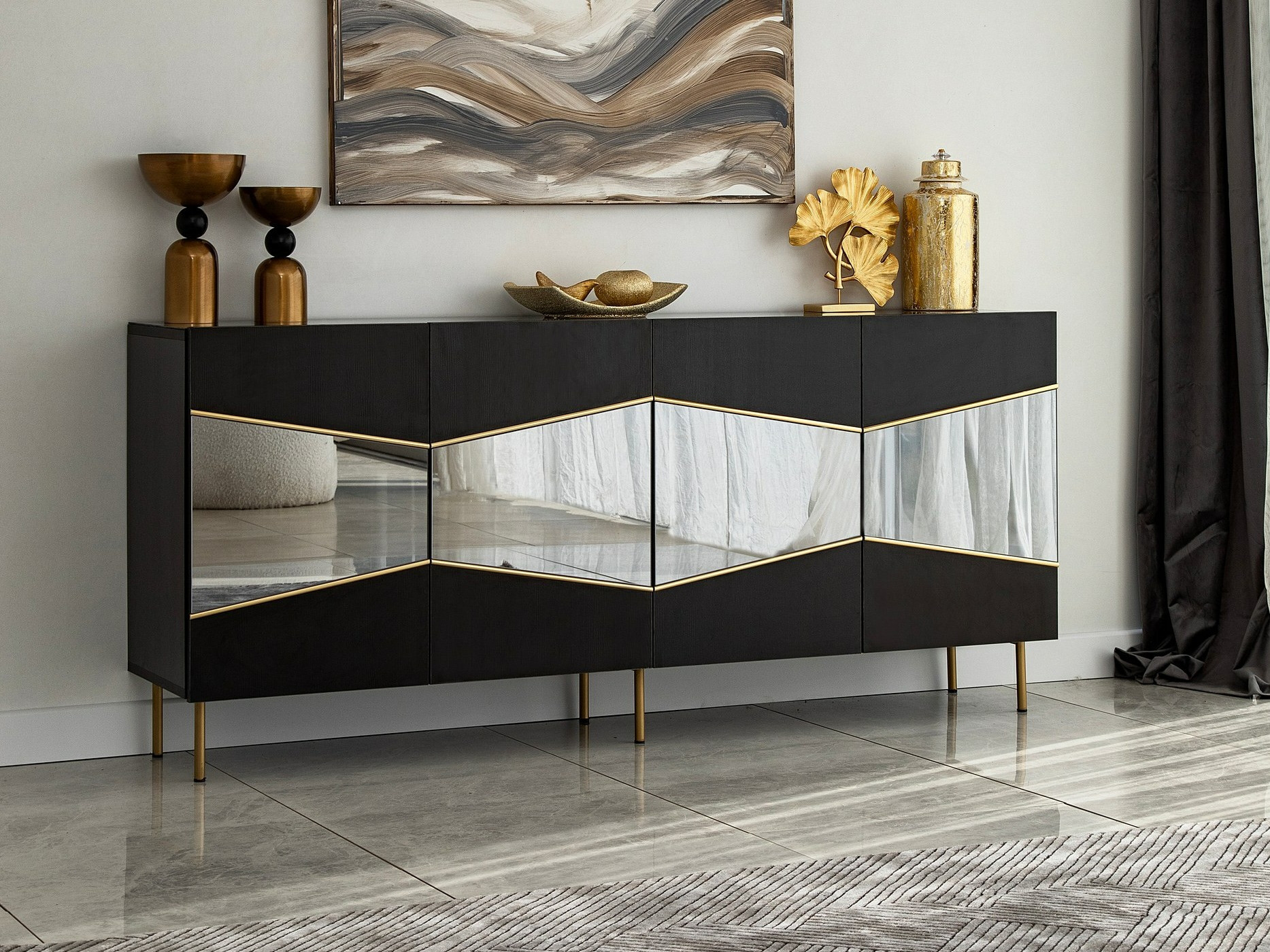 Шкаф Kailua 2210 (Черен + Златно)