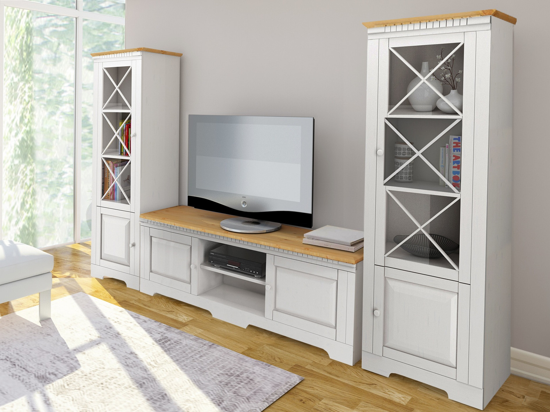 Комплект за хол Cavfelo 112 (Бял + Меден дъб)