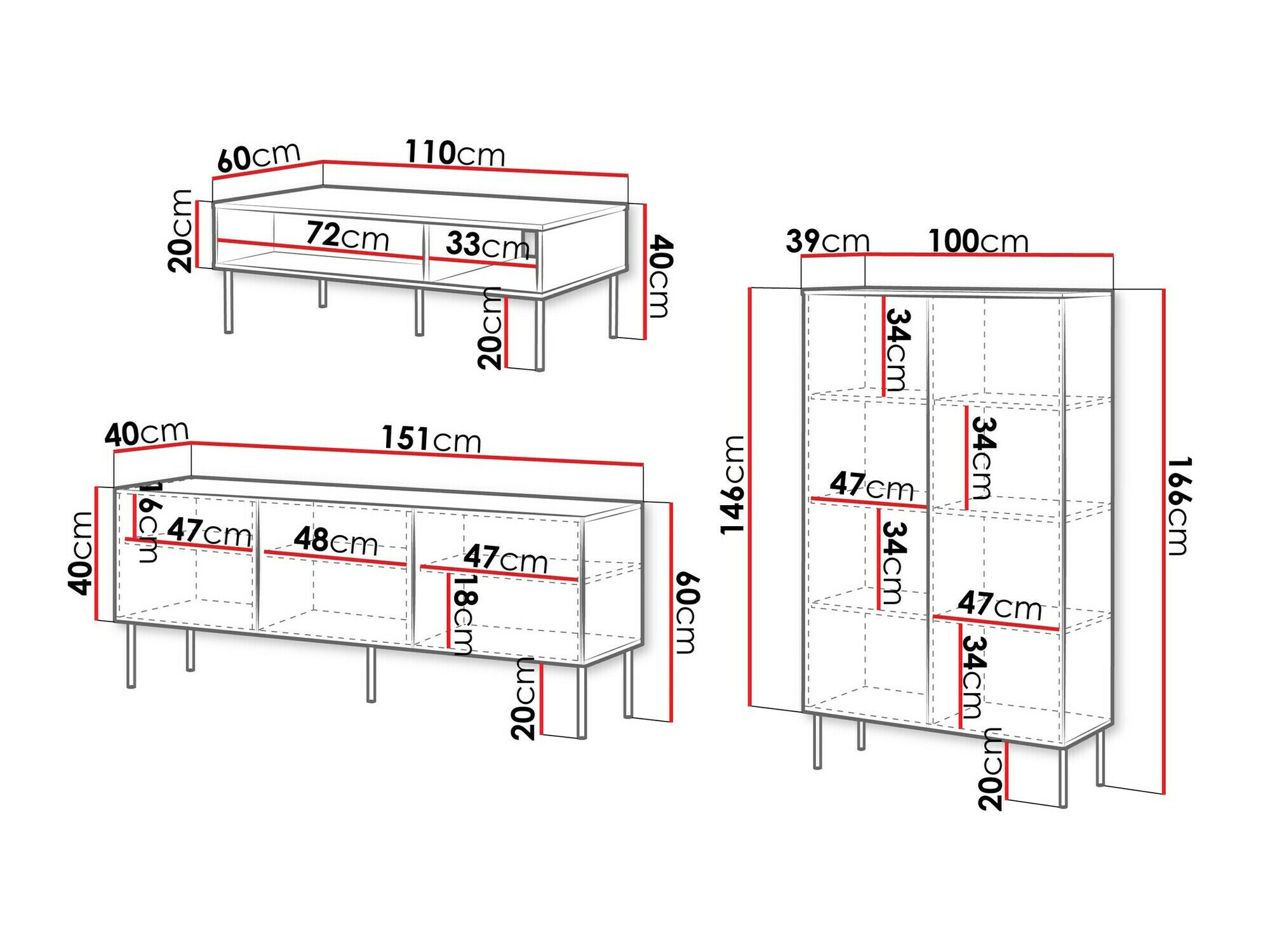 Комплект за хол Celra (Бял)