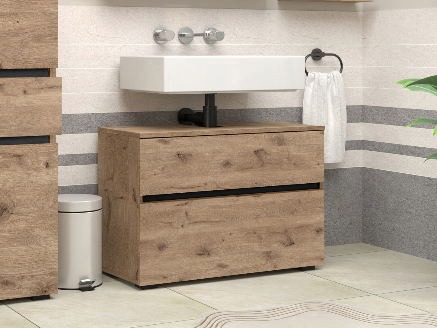 Стоящ шкаф за баня за мивка Soncamu 109 (Дъб)