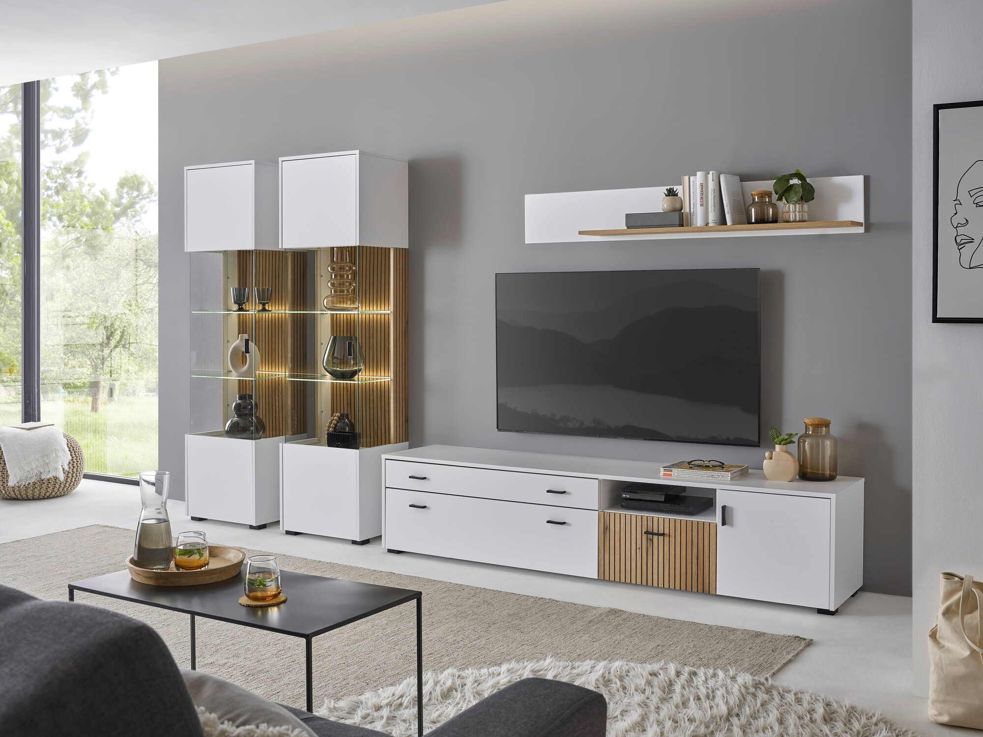 Комплект за хол Belmelu 117 (Бял + Дъб)