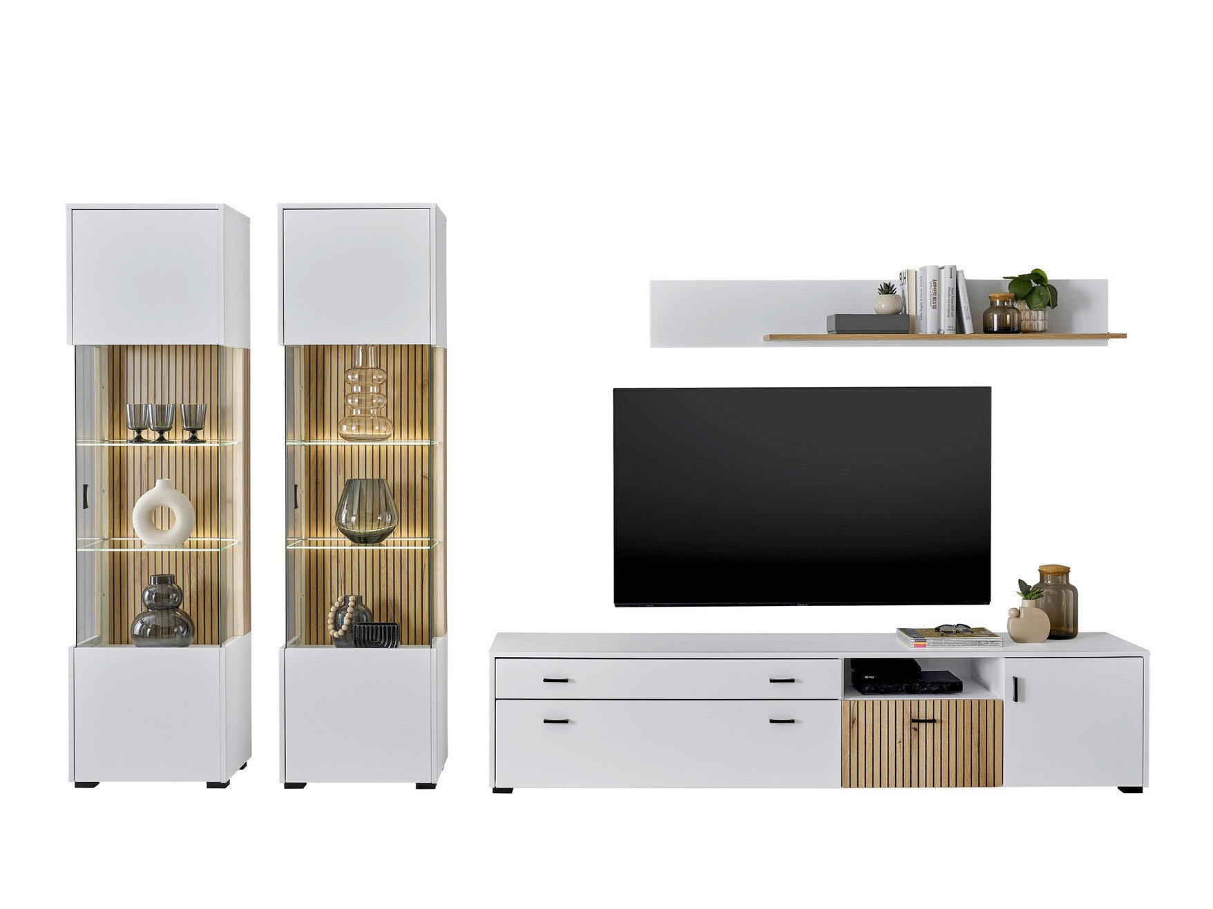 Комплект за хол Belmelu 117 (Бял + Дъб)