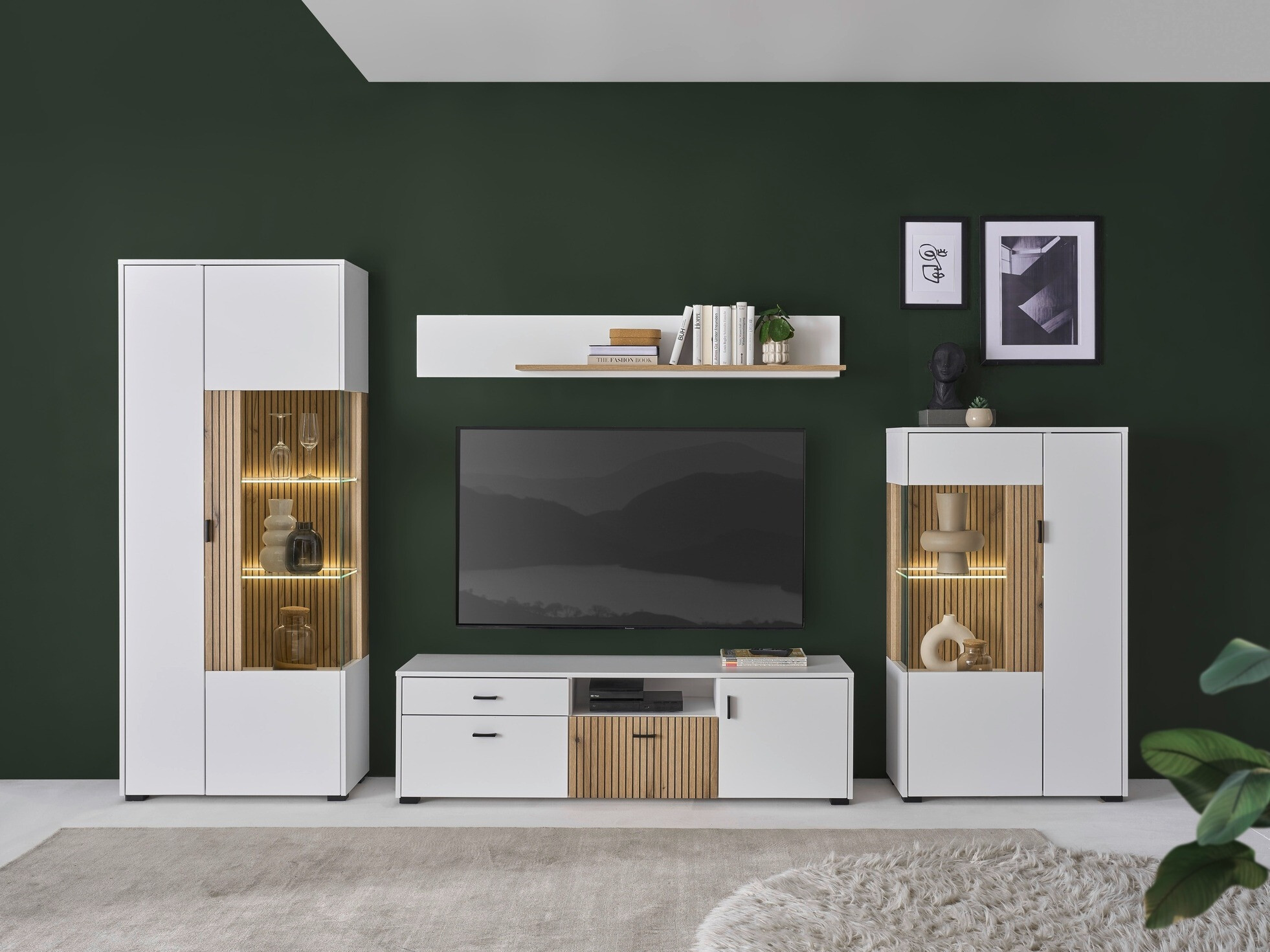 Комплект за хол Belmelu 118 (Бял + Дъб)