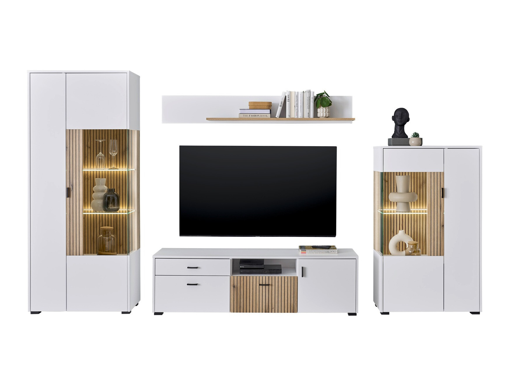 Комплект за хол Belmelu 118 (Бял + Дъб)