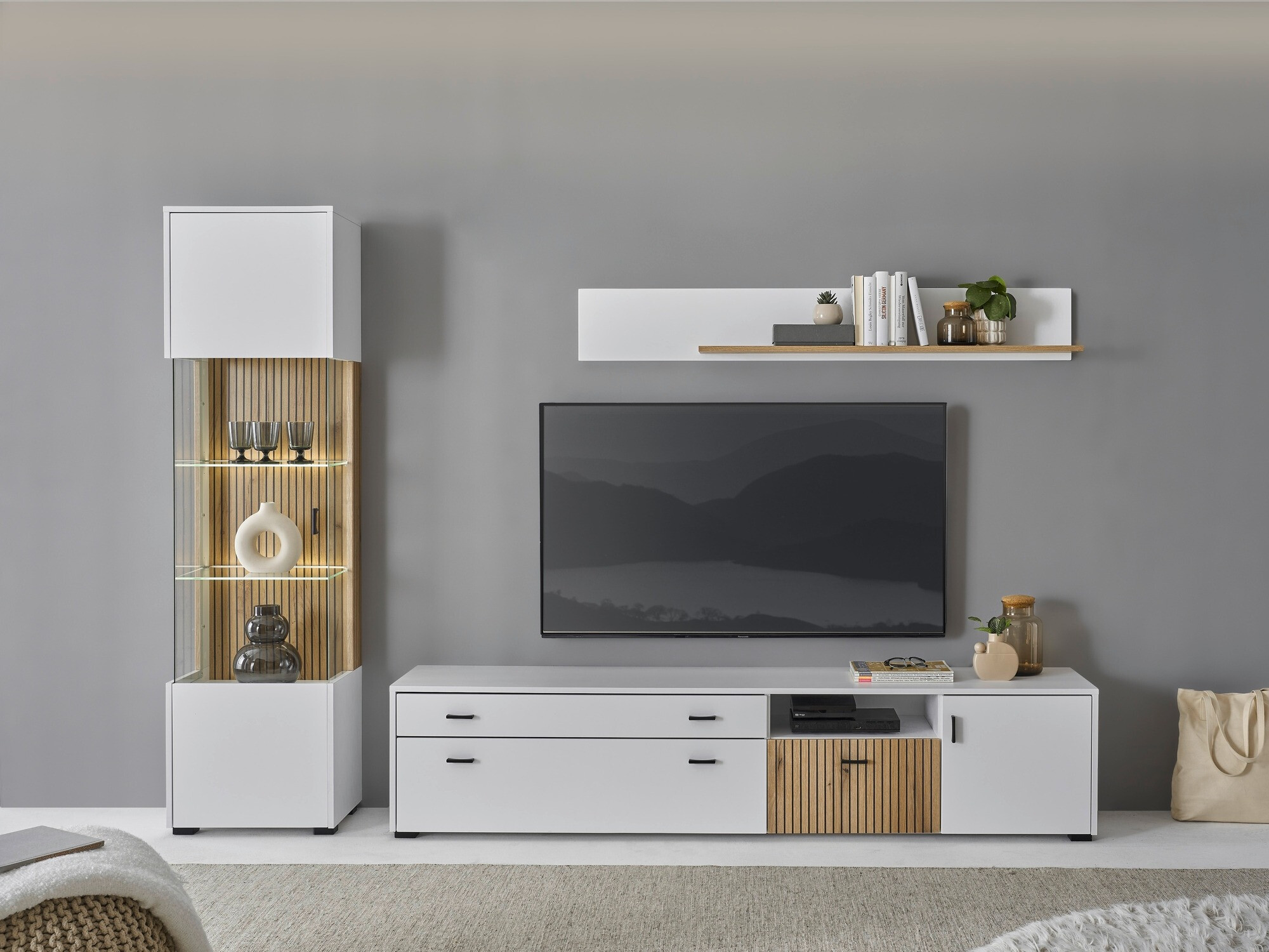 Комплект за хол Belmelu 121 (Бял + Дъб)