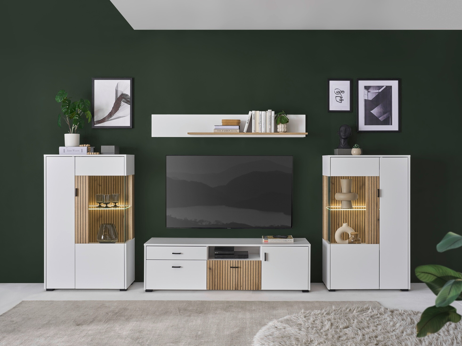 Комплект за хол Belmelu 122 (Бял + Дъб)