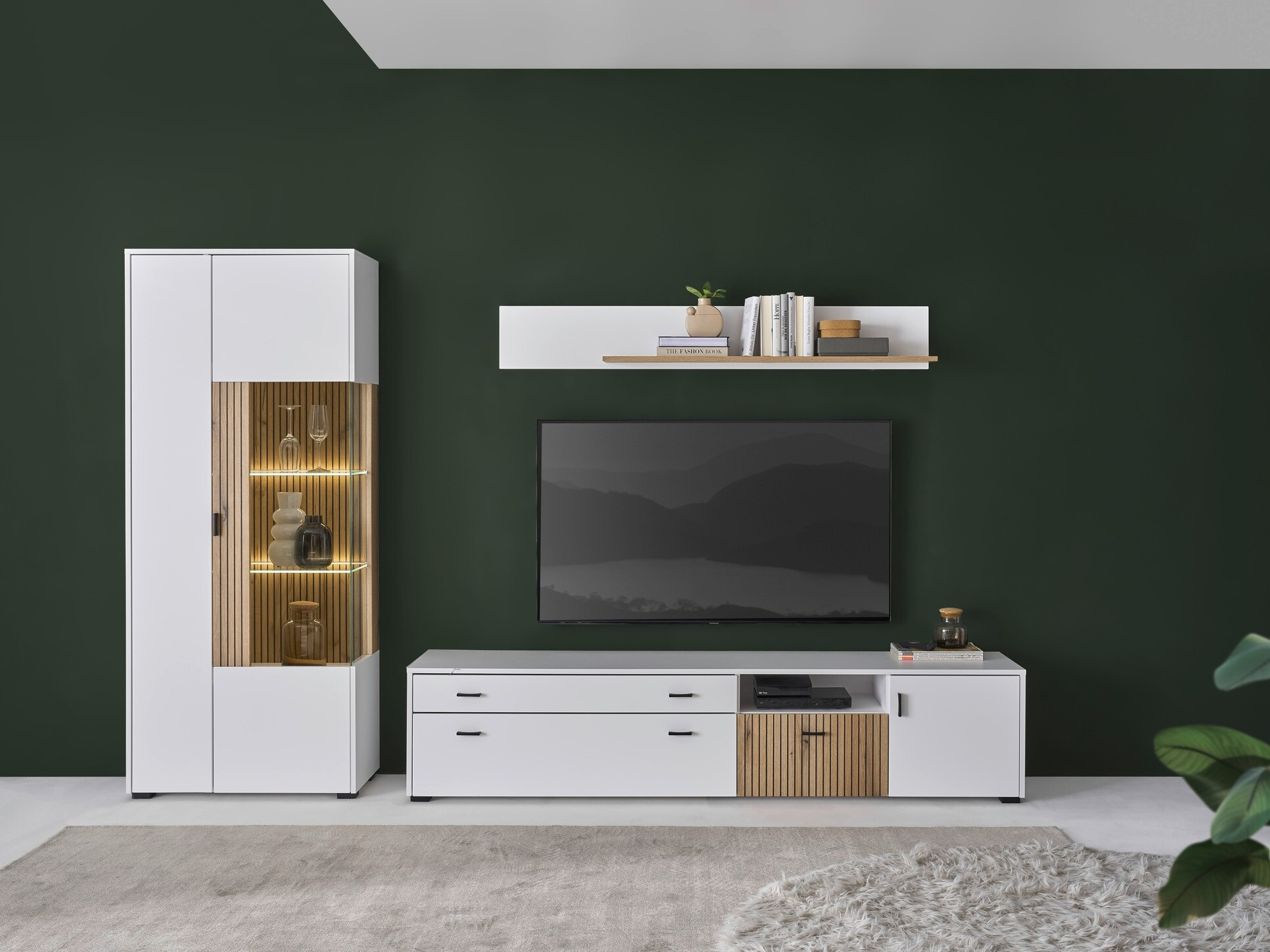 Комплект за хол Belmelu 124 (Бял + Дъб)