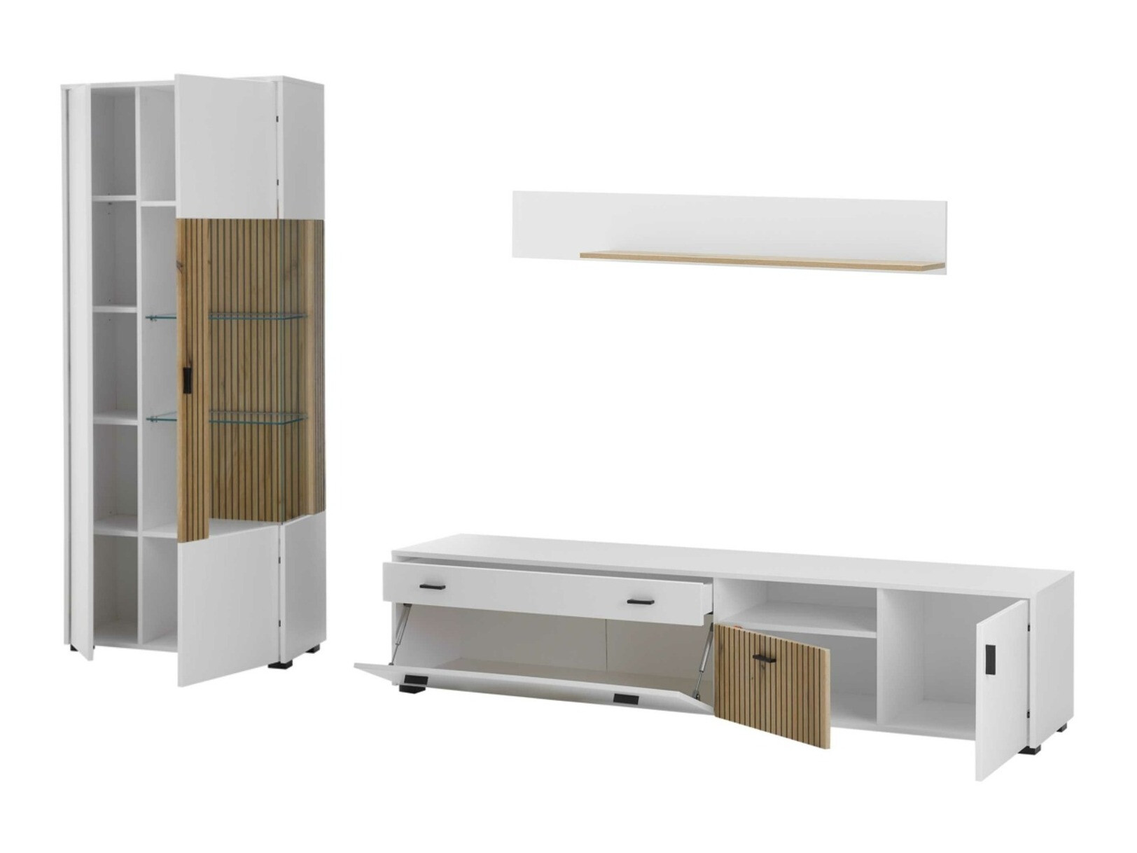 Комплект за хол Belmelu 124 (Бял + Дъб)