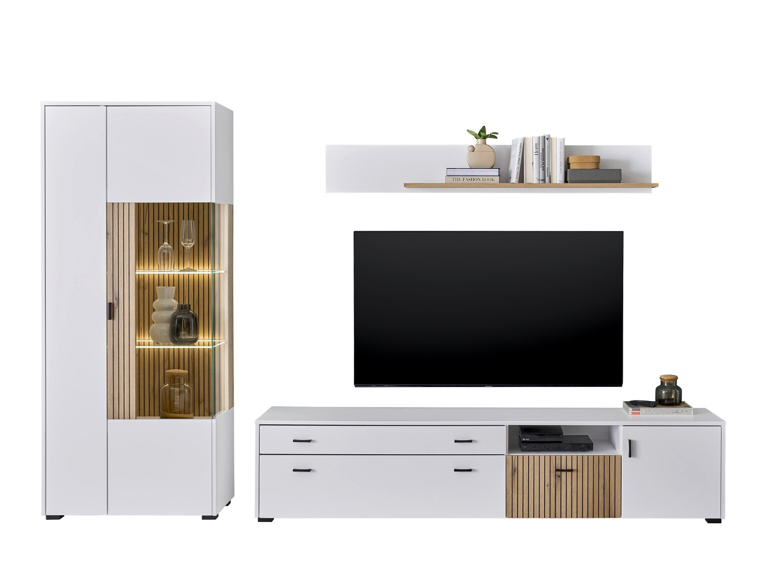 Комплект за хол Belmelu 124 (Бял + Дъб)