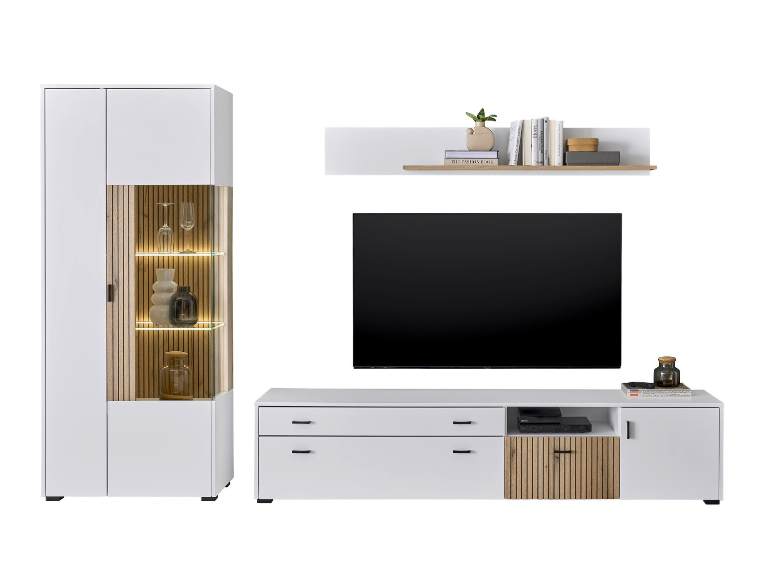 Комплект за хол Belmelu 124 (Бял + Дъб)