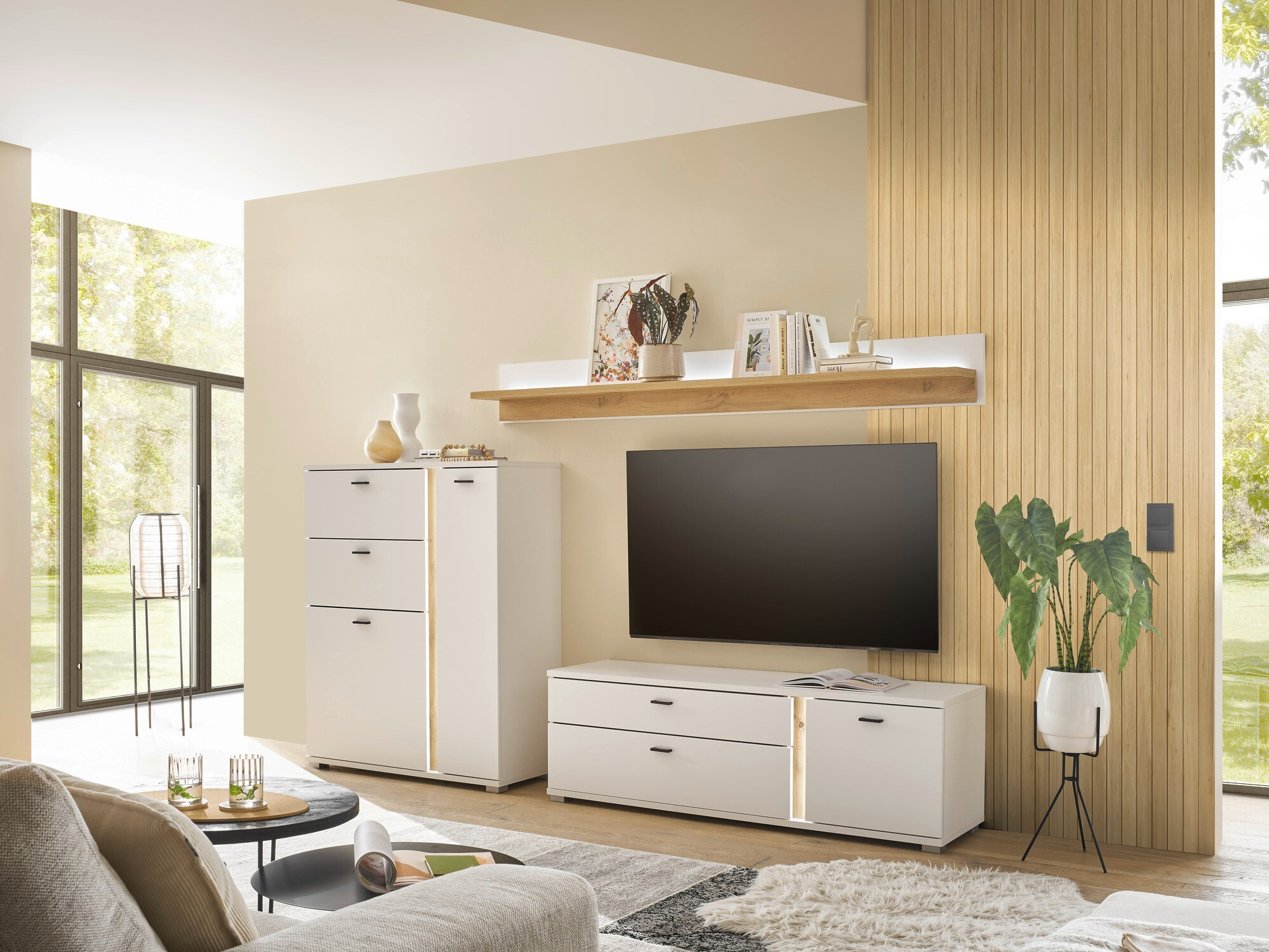 ТВ шкаф Avimavi 104 (Бял + Дъб уотан)